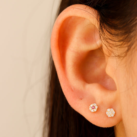 Flower CZ Center Stud Earrings