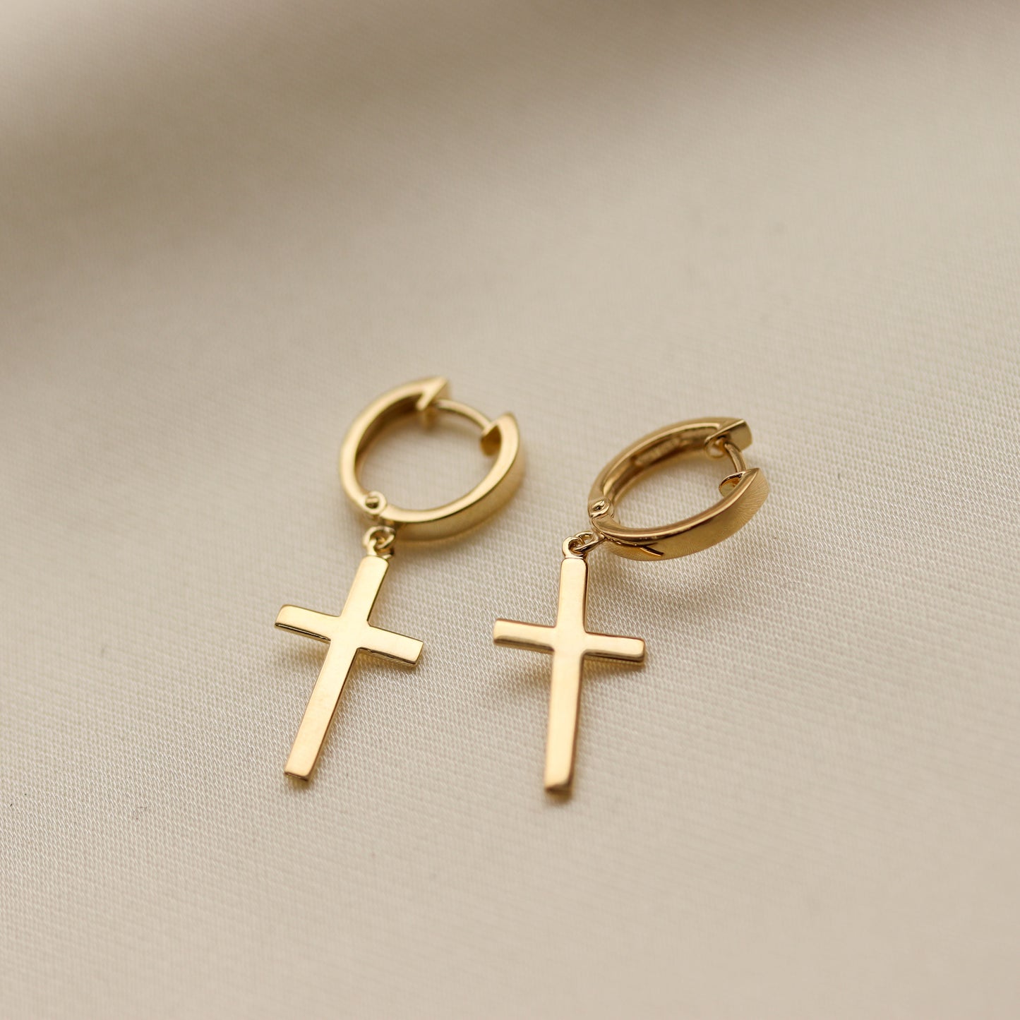 Cross Dangle Huggie Earrings