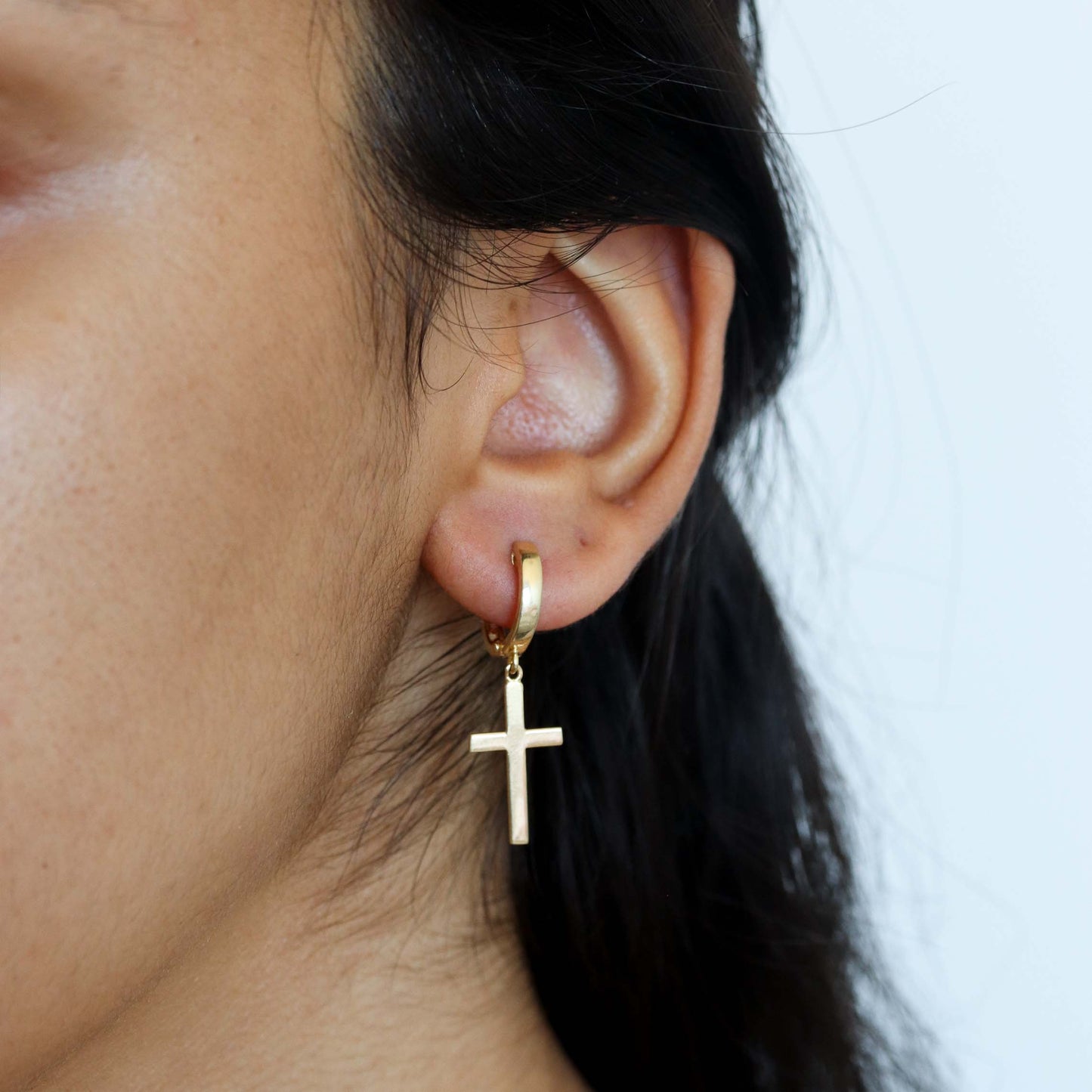 Cross Dangle Huggie Earrings