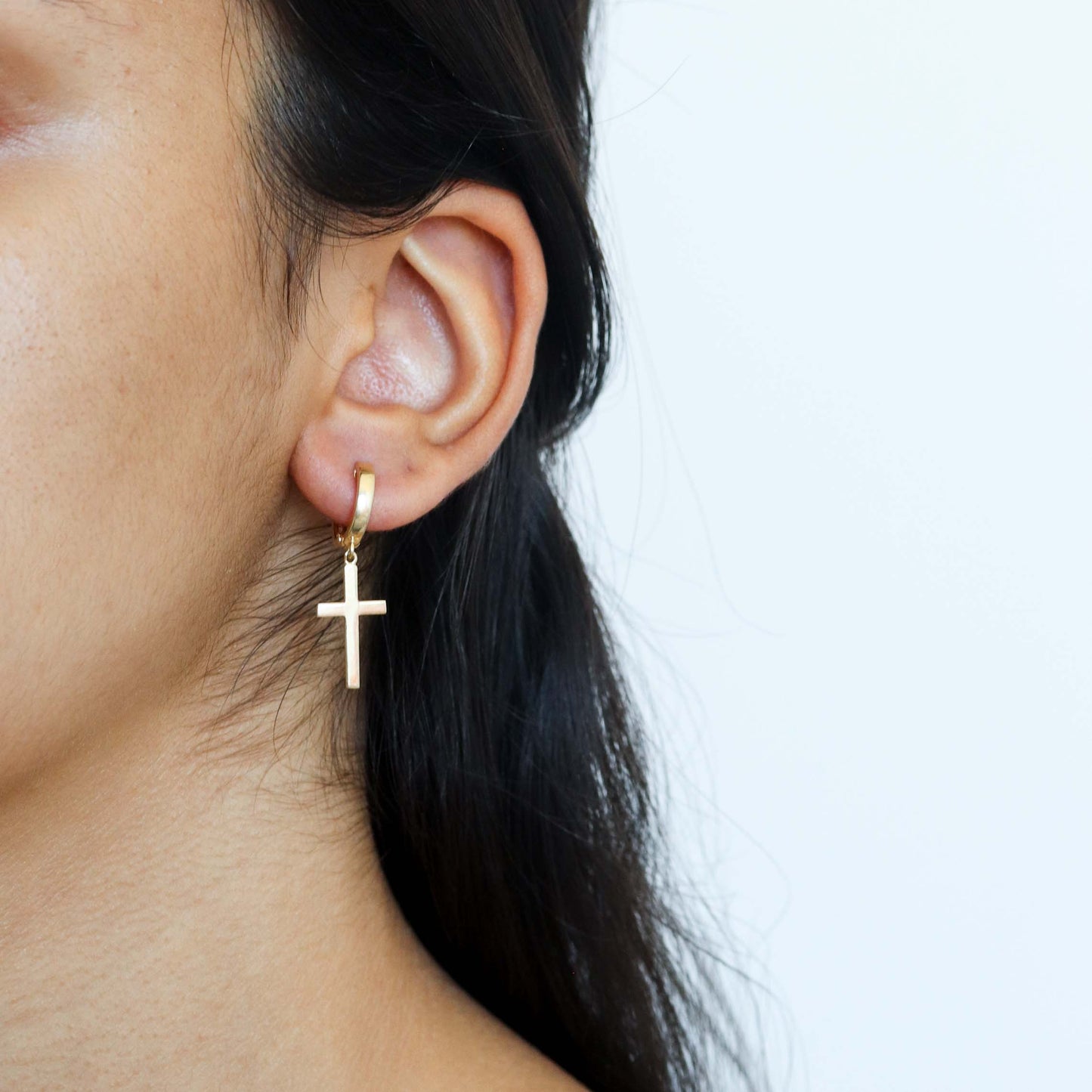 Cross Dangle Huggie Earrings