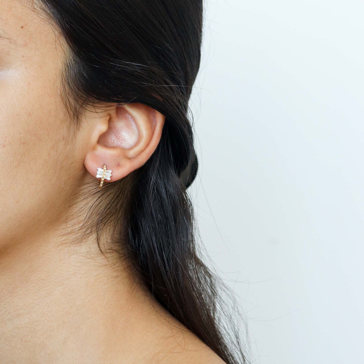 Diamond Baguette Huggie Earrings