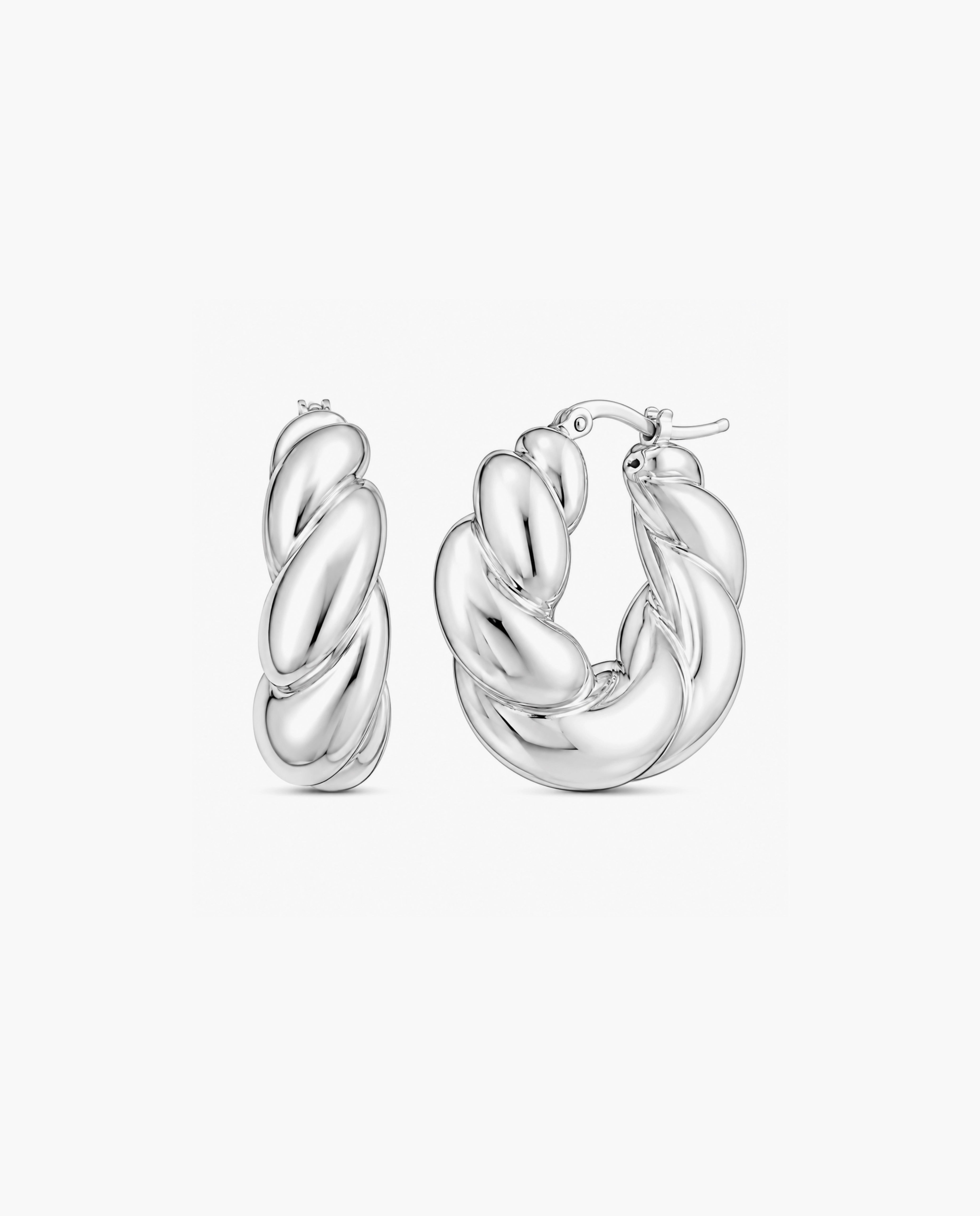 Silver Puffy Twist Hoop Earring