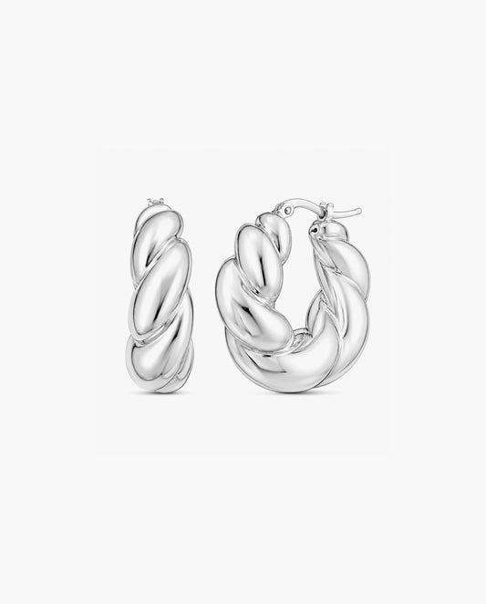 Silver Puffy Twist Hoop Earring