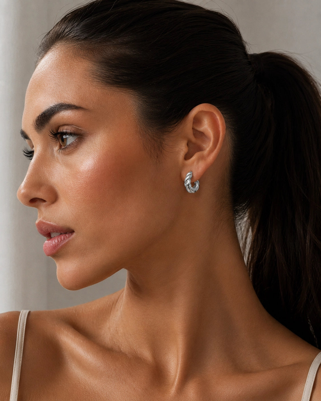 Silver Puffy Twist Hoop Earring