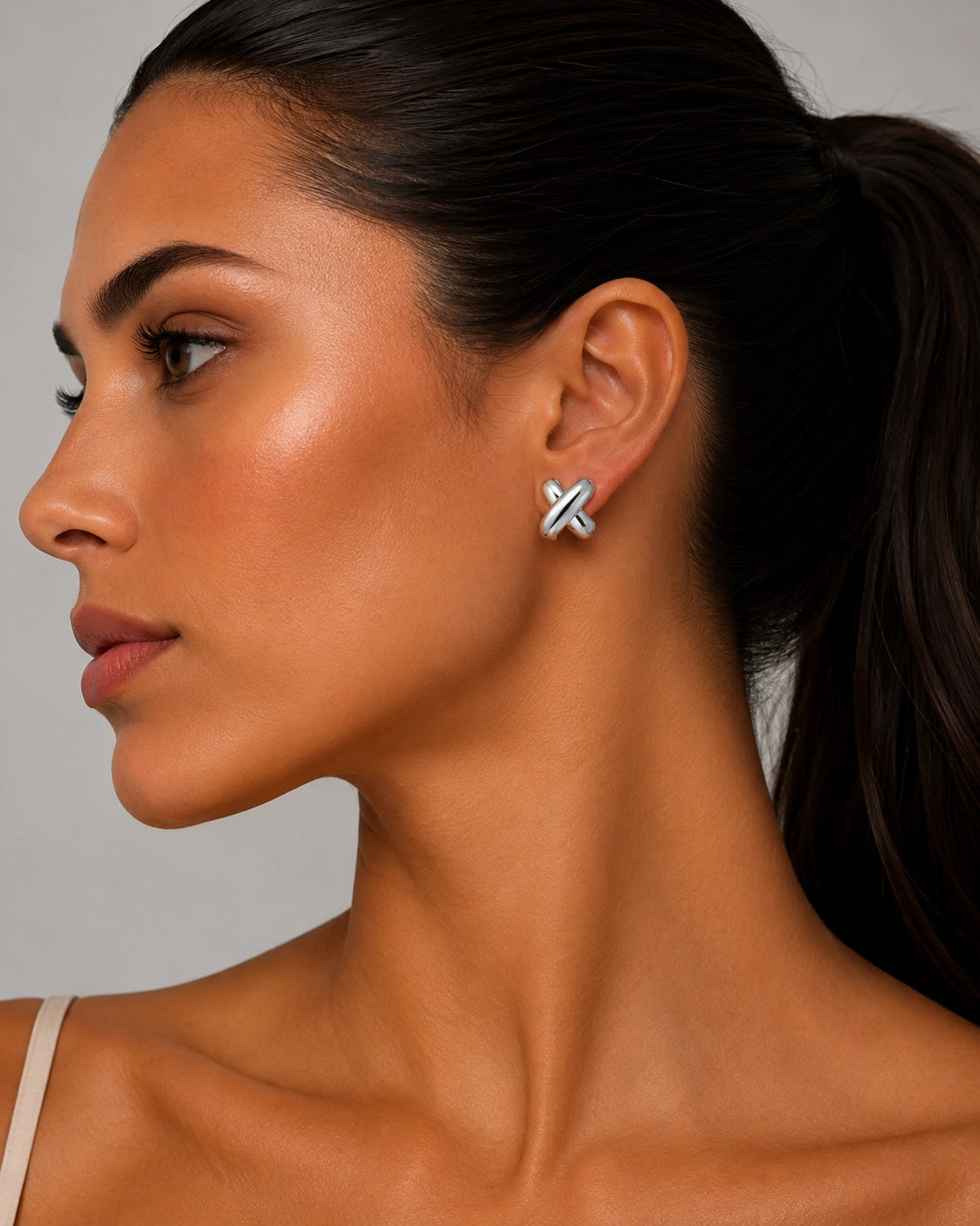 Silver Puffy X Earring