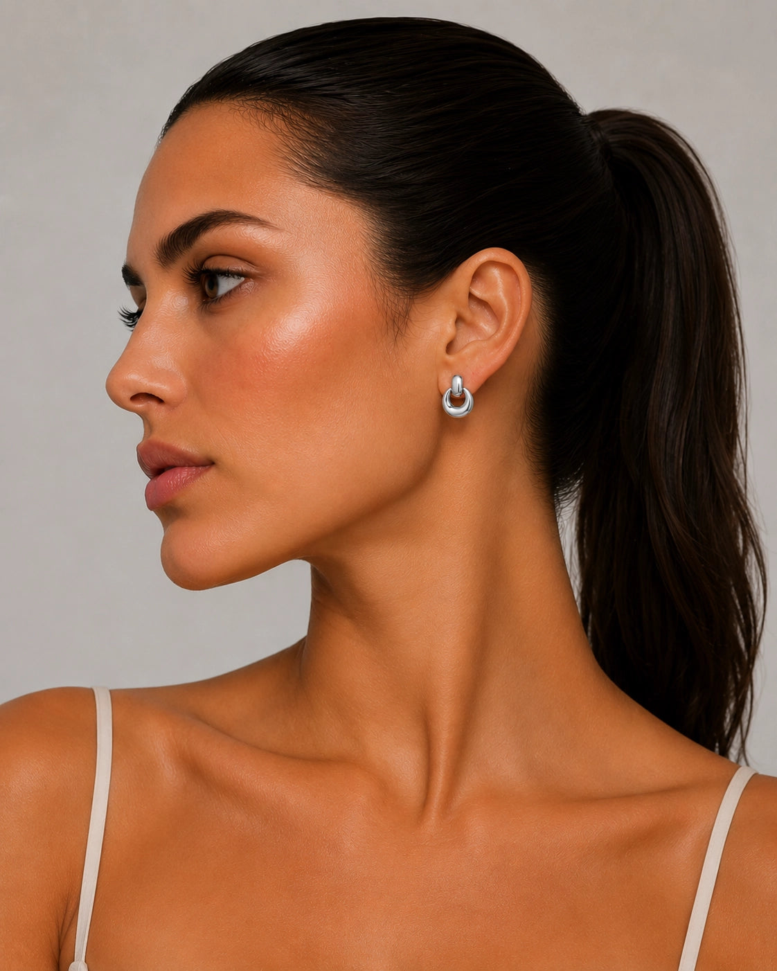 Silver Puffy Door Knocker Earring