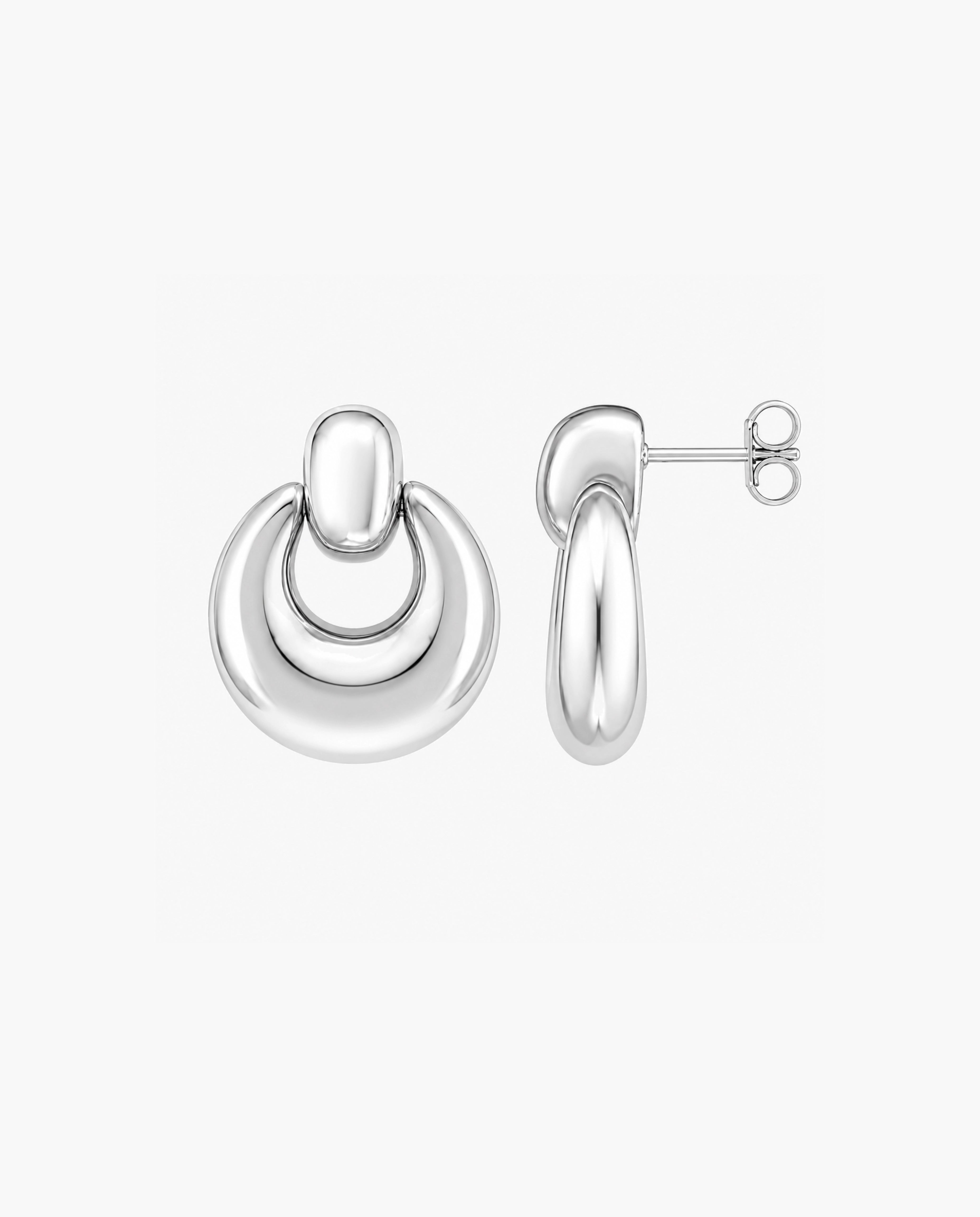 Silver Puffy Door Knocker Earring