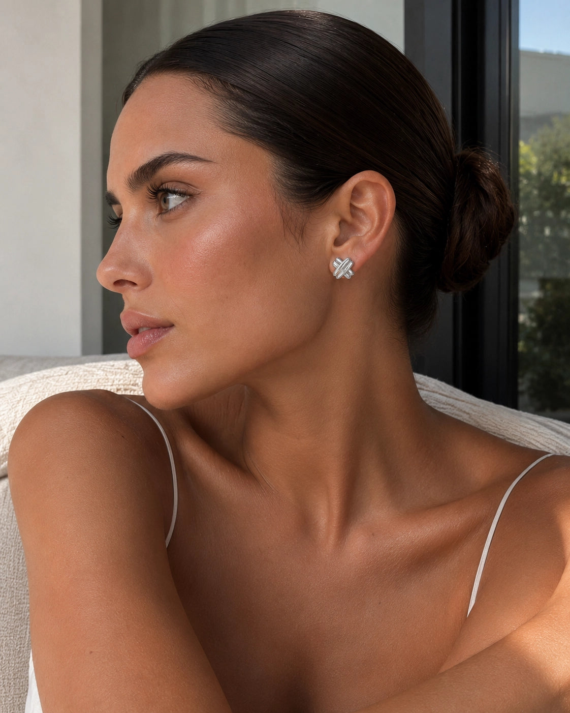 Silver Puffy Double X Earring