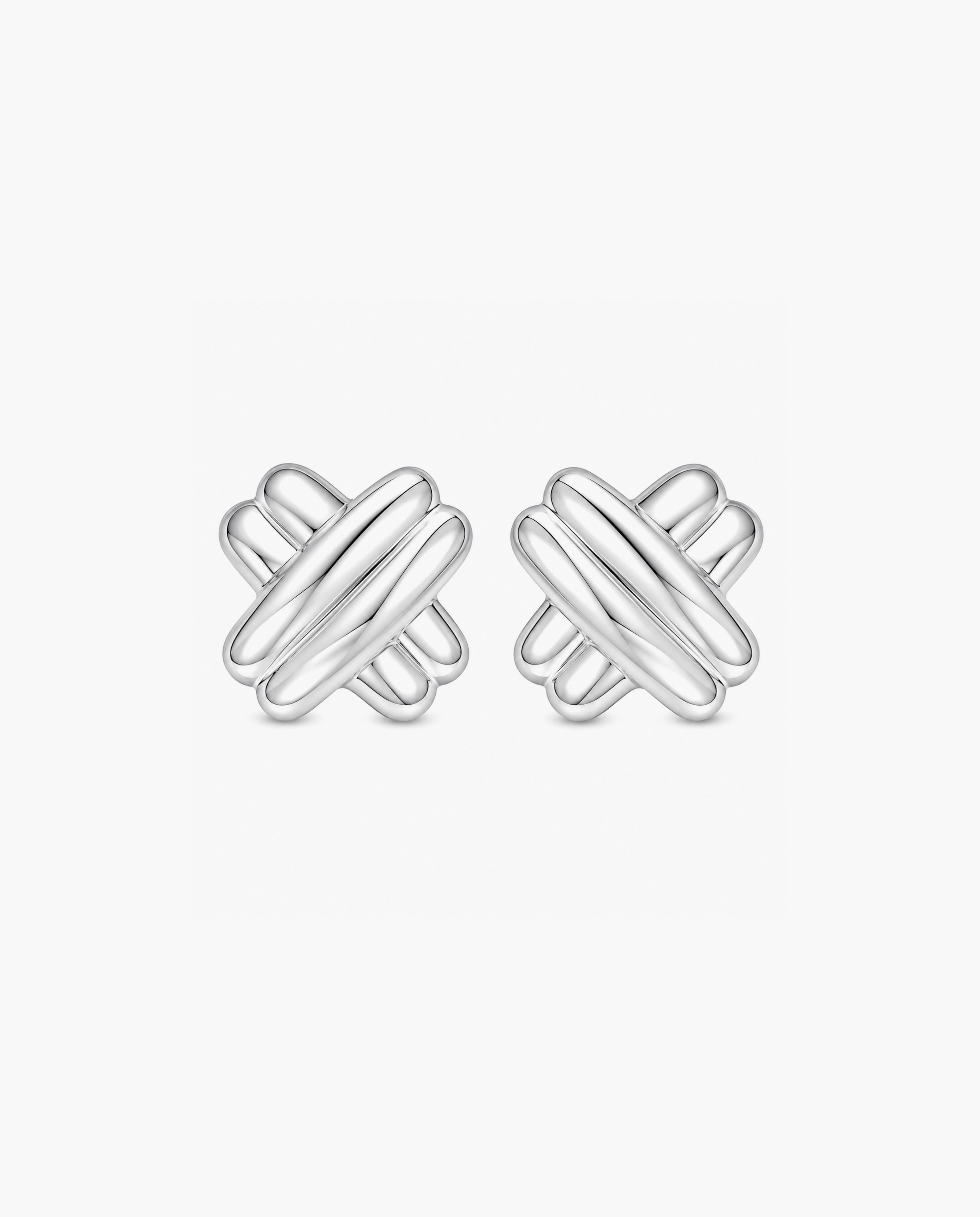 Silver Puffy Double X Earring