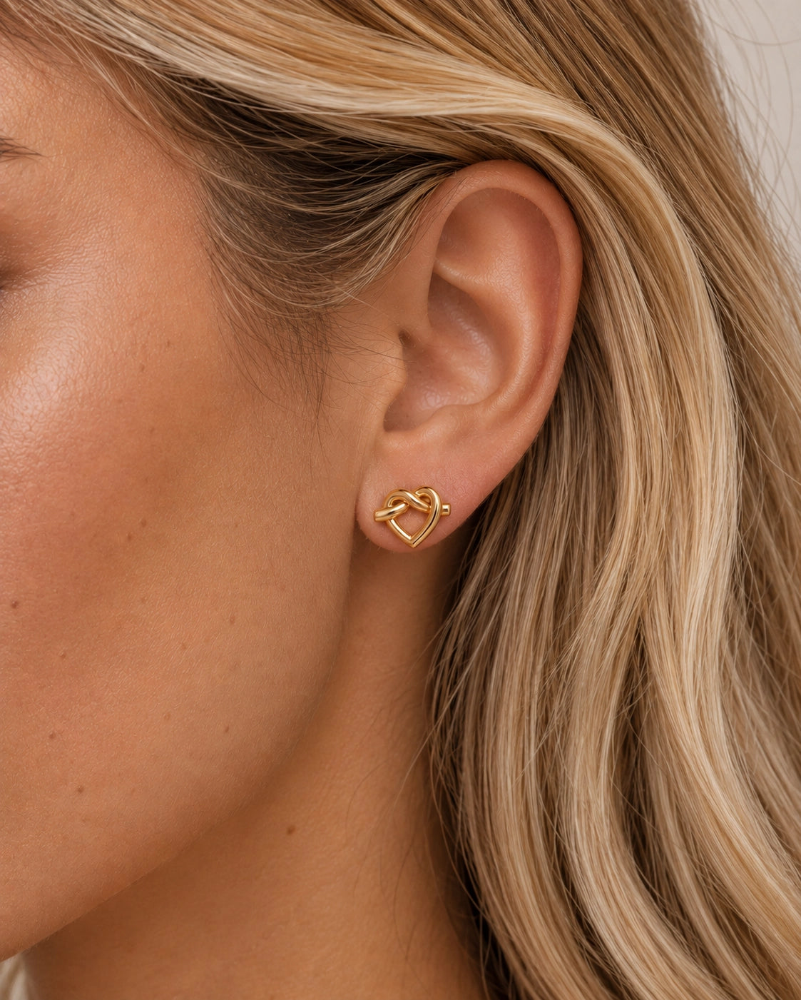 Gold Over Silver Open Heart Knot Earring