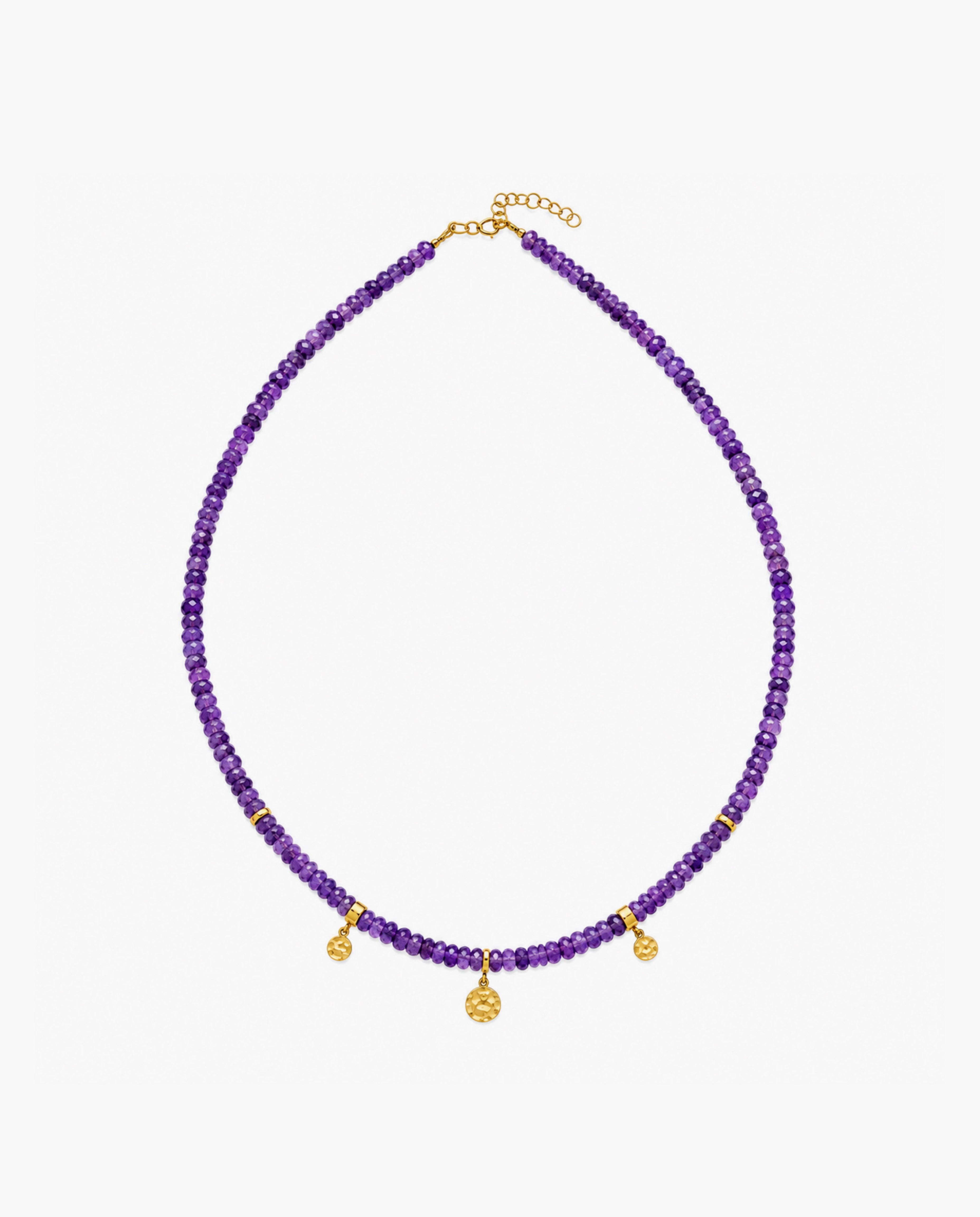 14k Gold Charm Station Amethyst Beads Necklace
