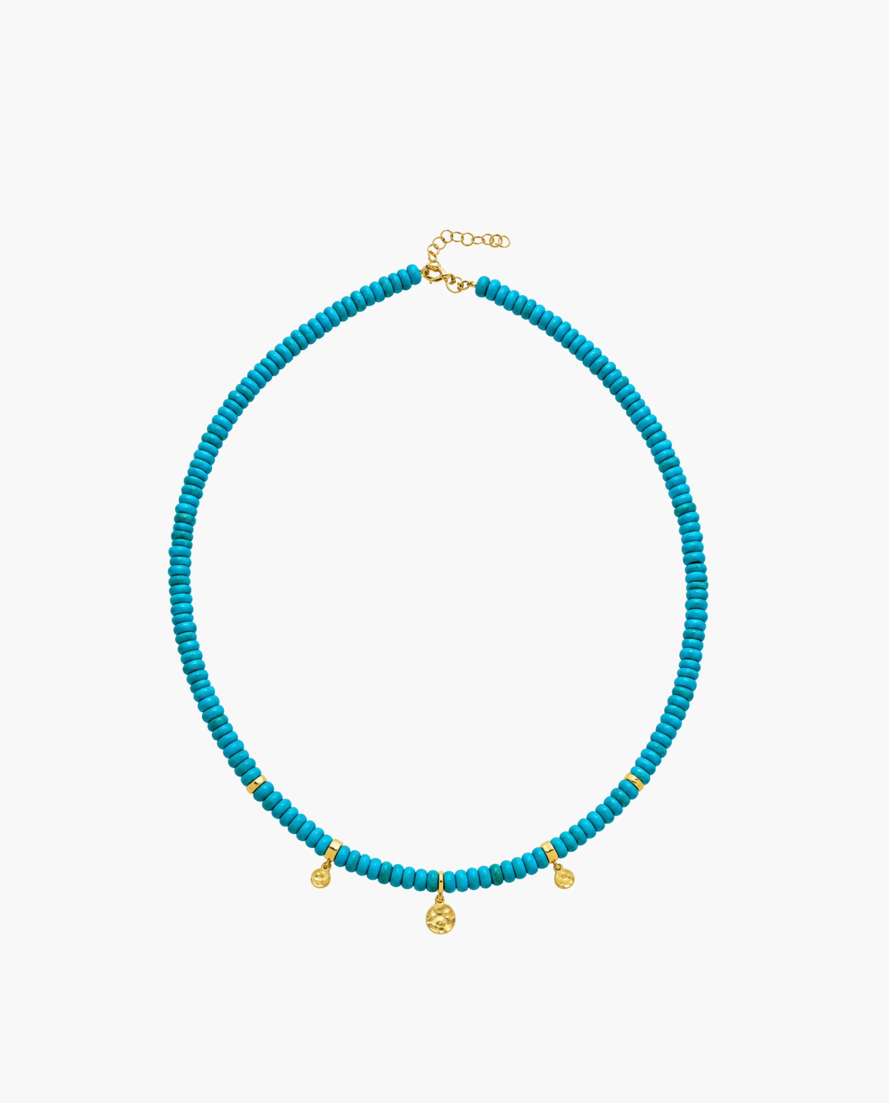 14k Gold Charm Station Turquoise Beads Necklace