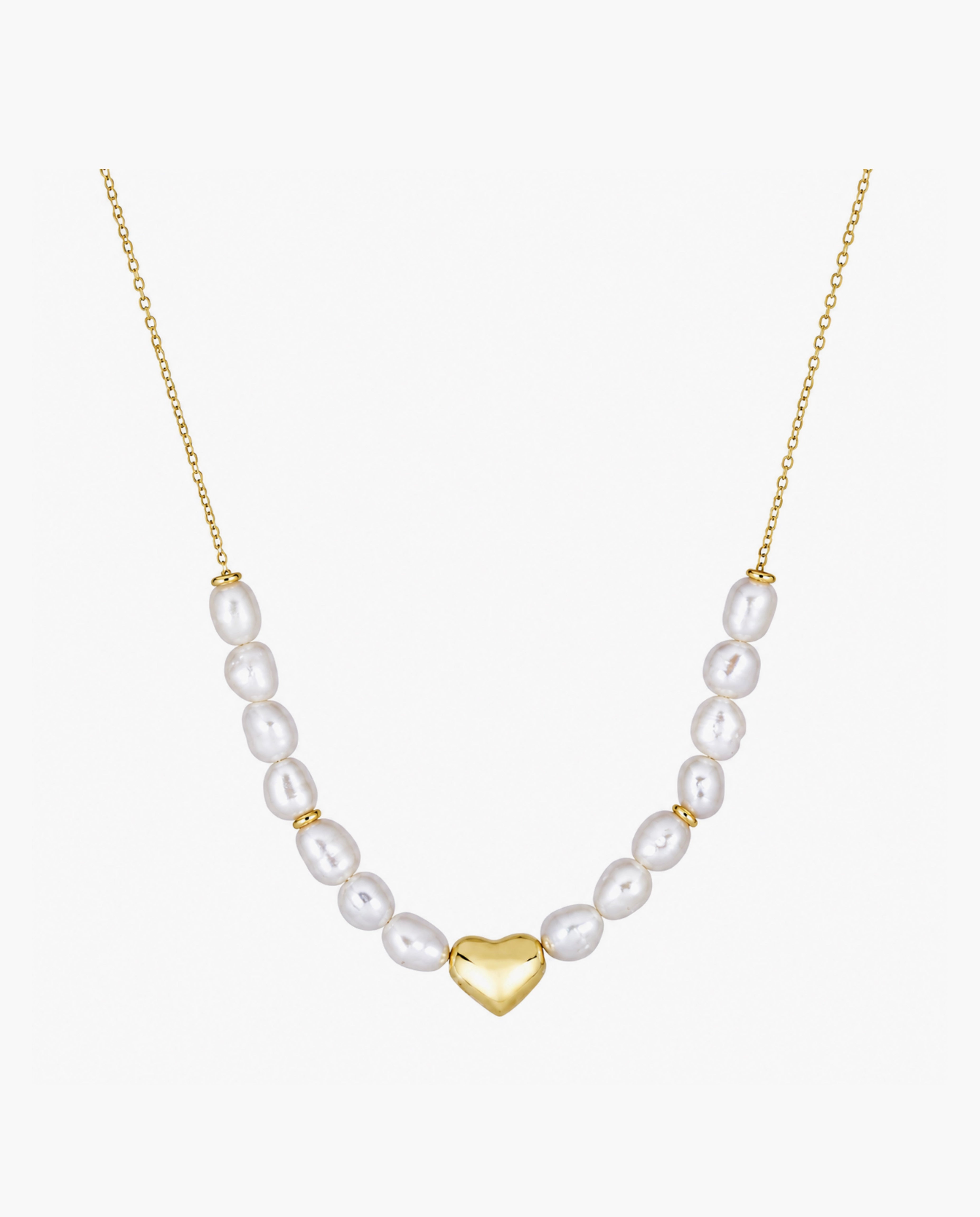 14k Gold Pearl Puffed Heart Necklace