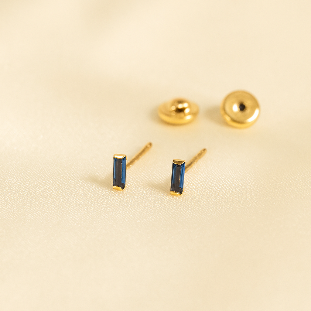 Blue Baguette Stud Earrings