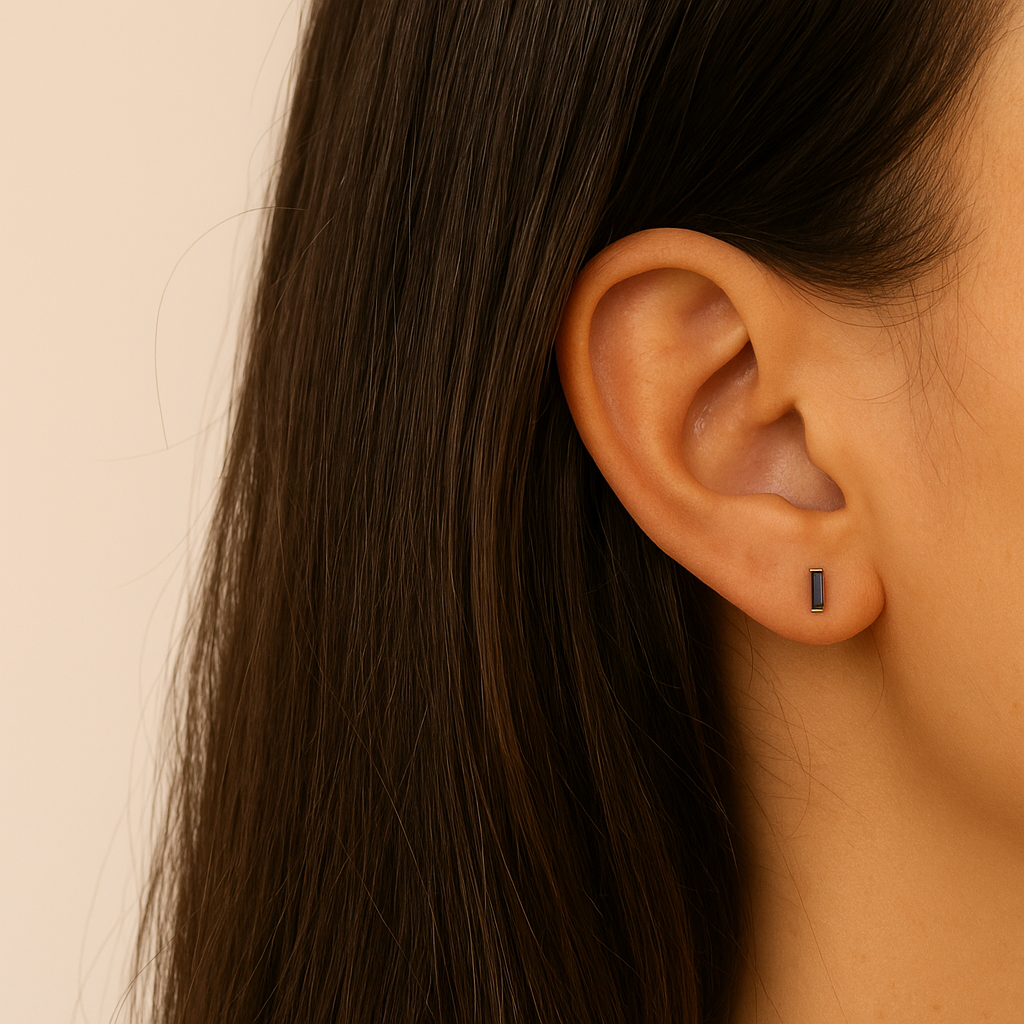 Blue Baguette Stud Earrings