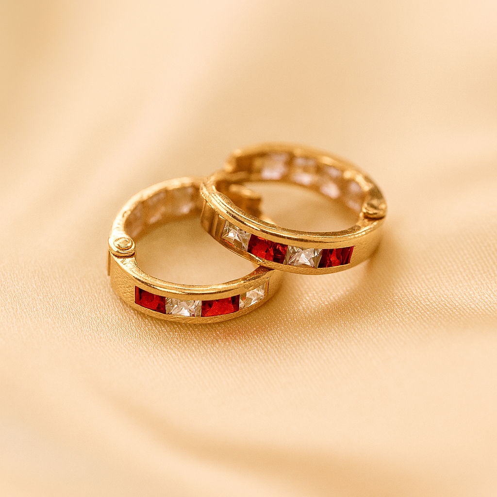 Red and White Huggie Earrings