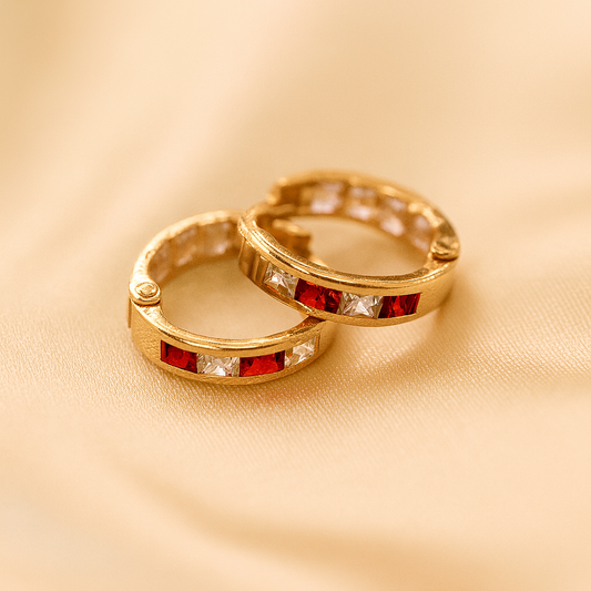 Red and White Huggie Earrings