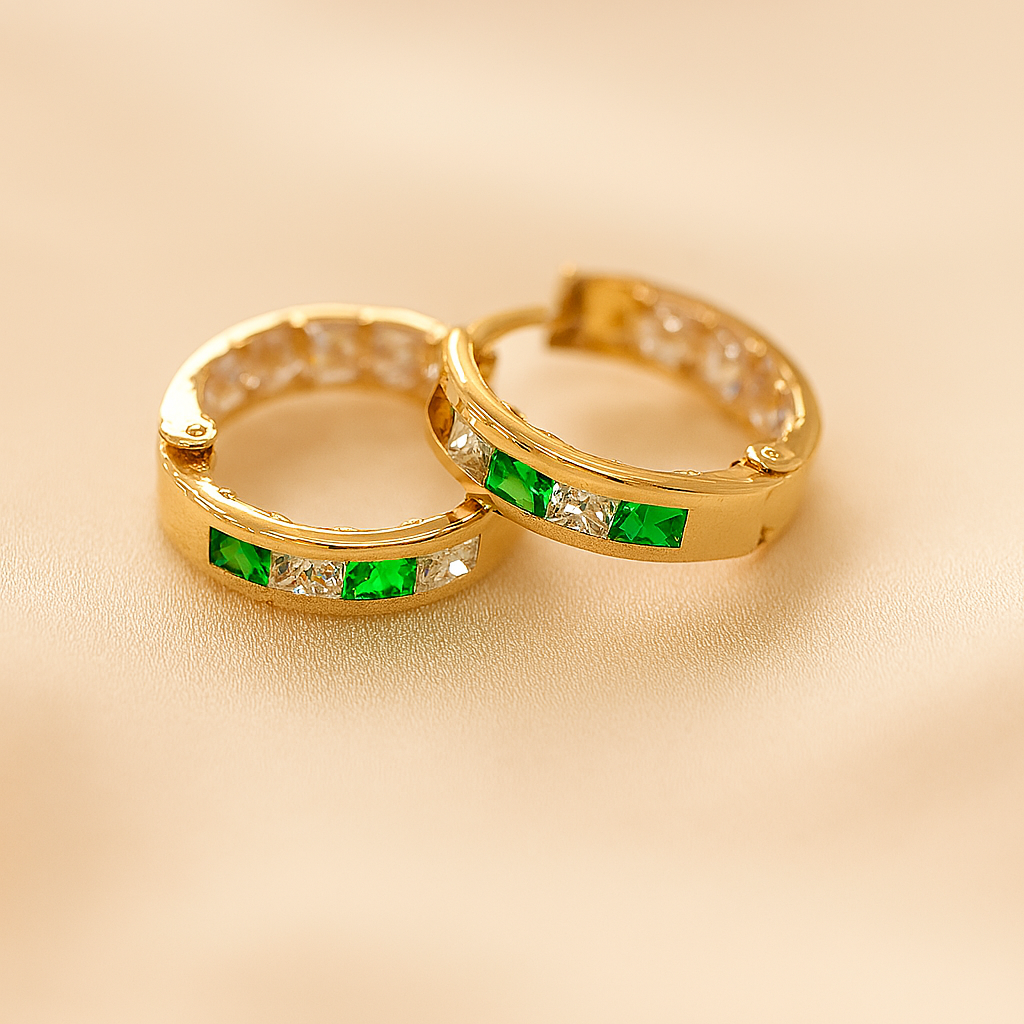 Green and White Huggie Earrings