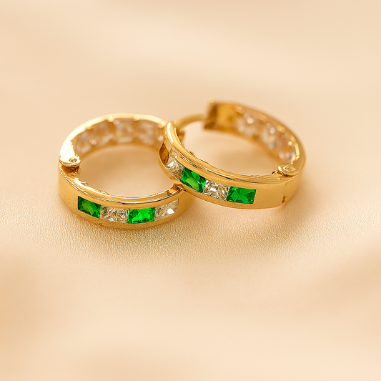 Green and White Huggie Earrings