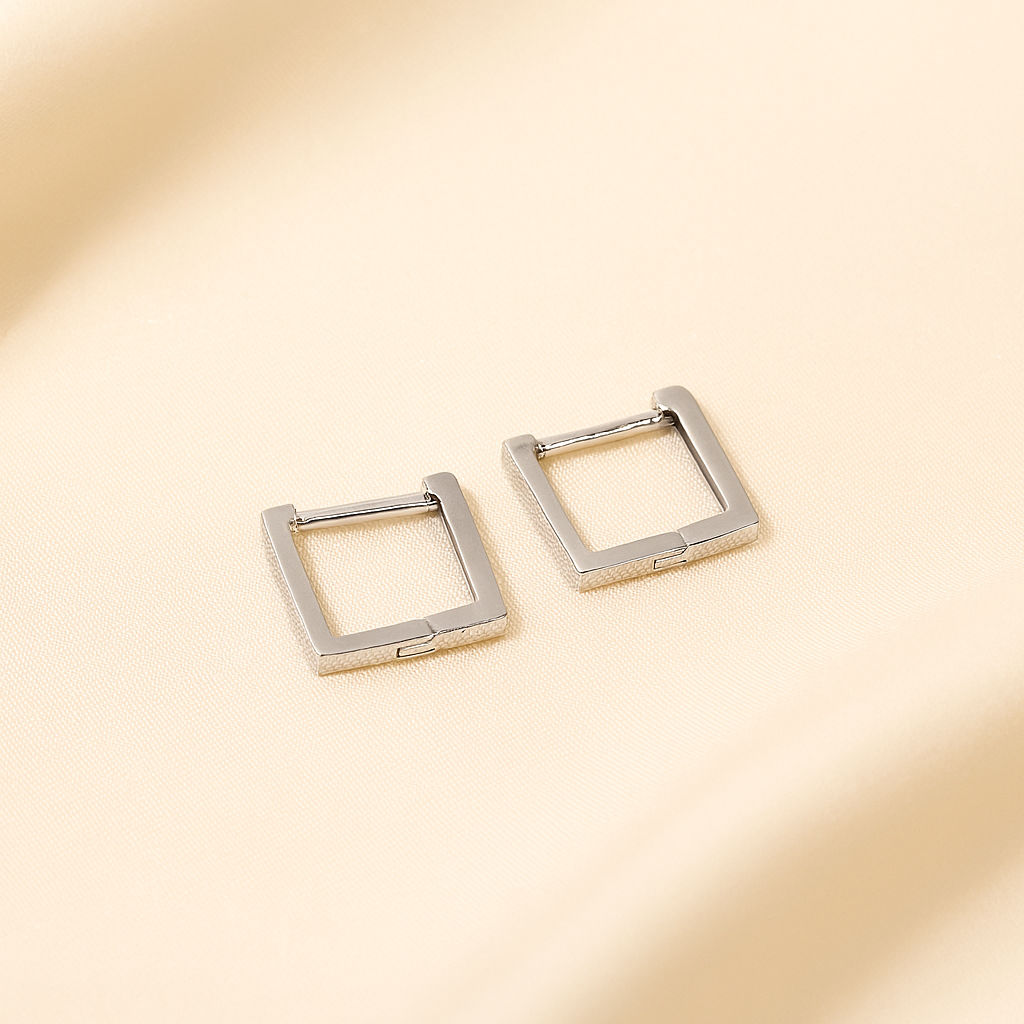 White Gold Square Huggies