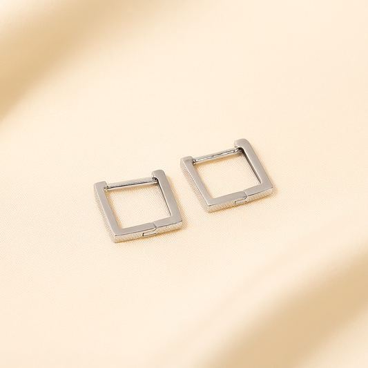 White Gold Square Huggies
