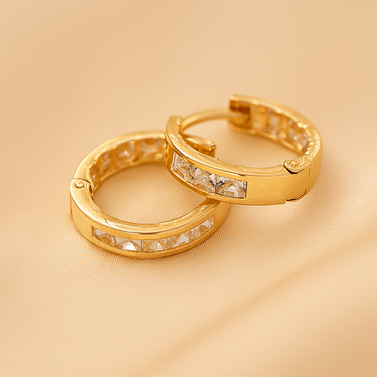 White and Gold Huggie Earrings