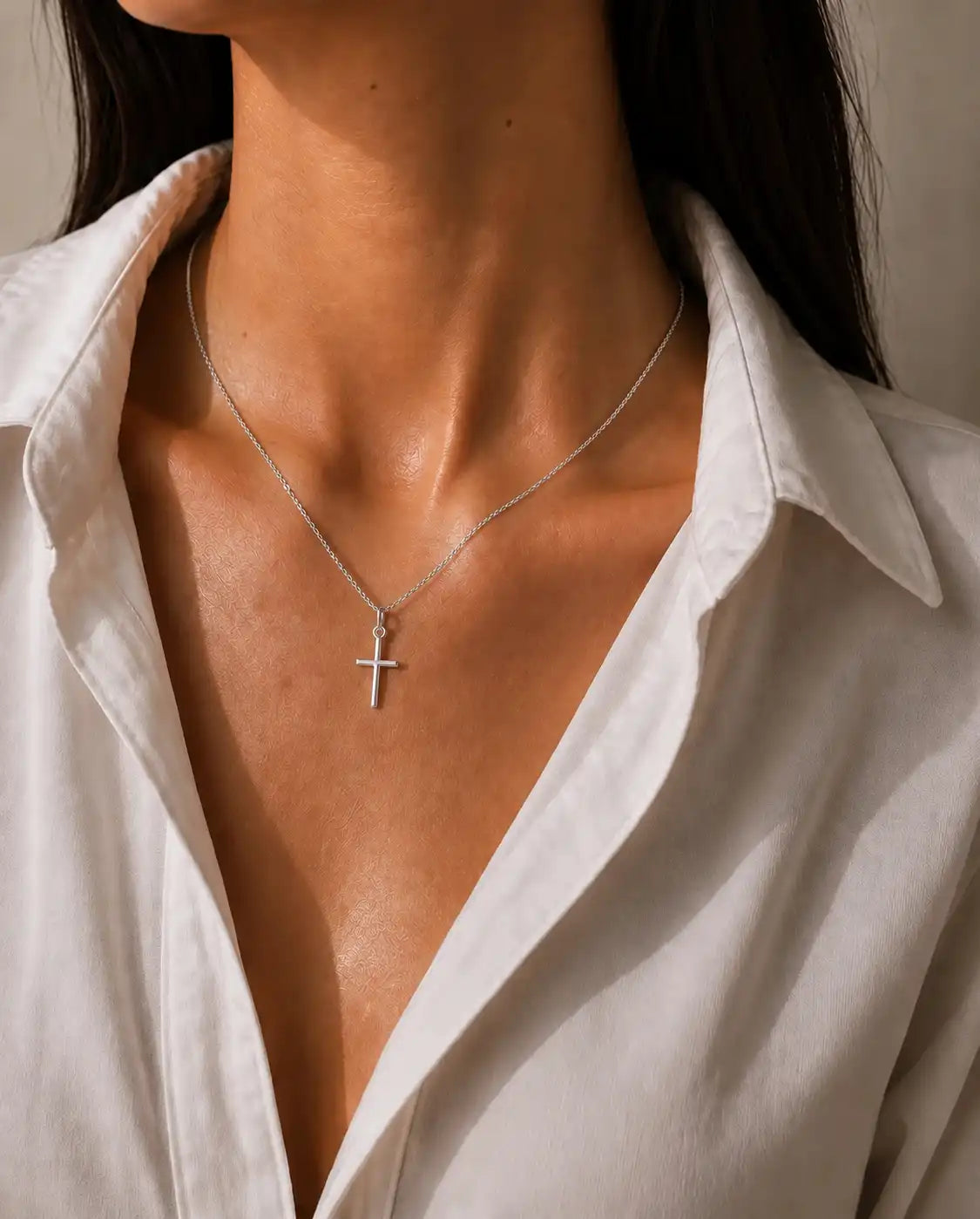 White Gold Medium Cross Necklace