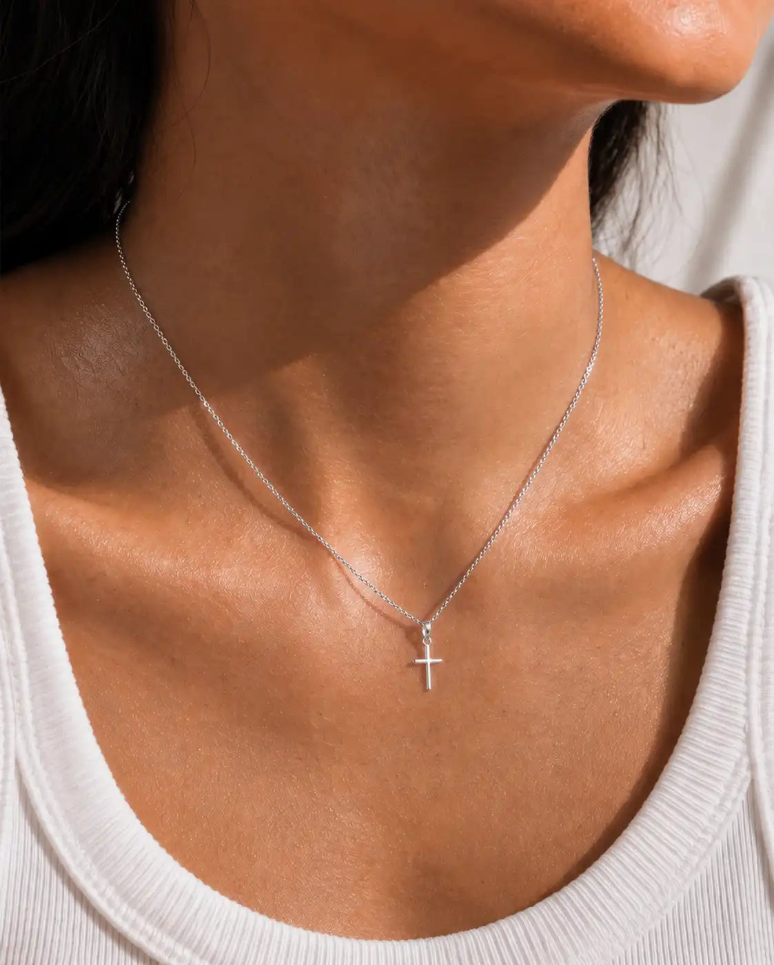 White Gold Small Cross Necklace