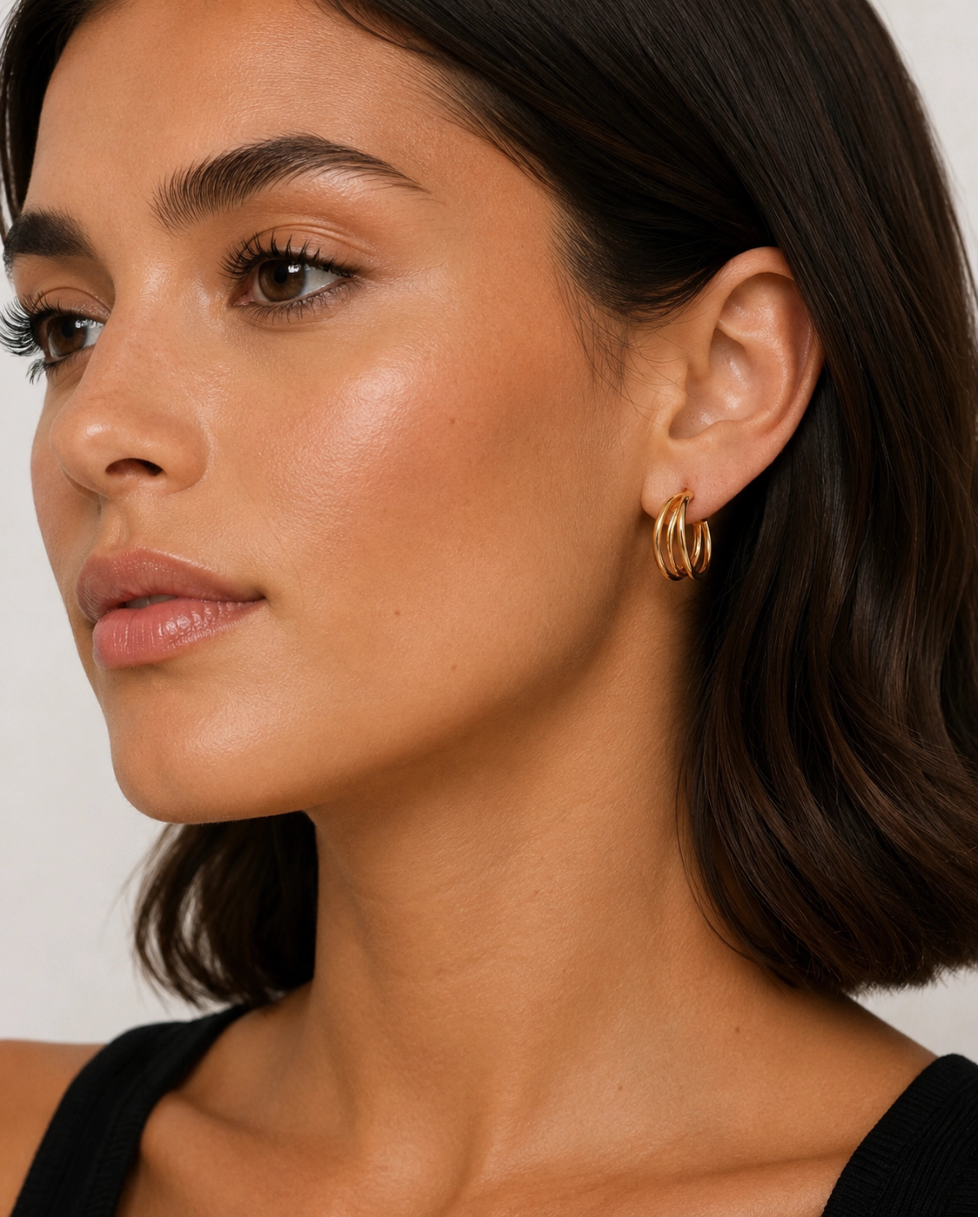 14K Triple Row C Hoop Earrings