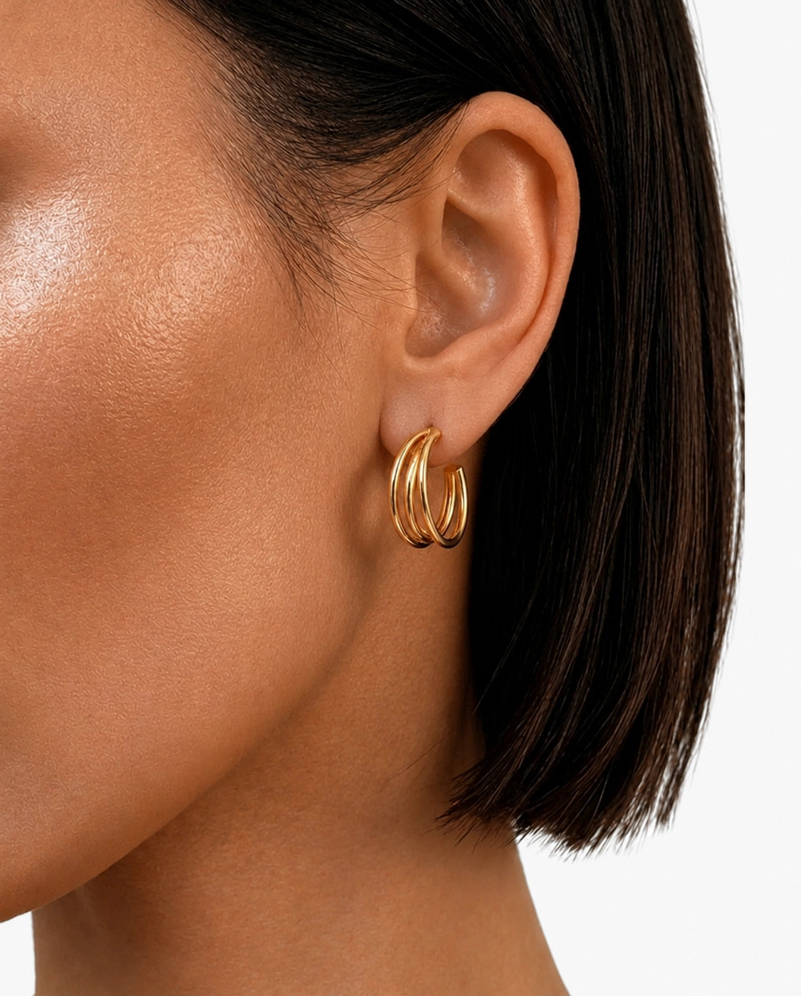 14K Triple Row C Hoop Earrings