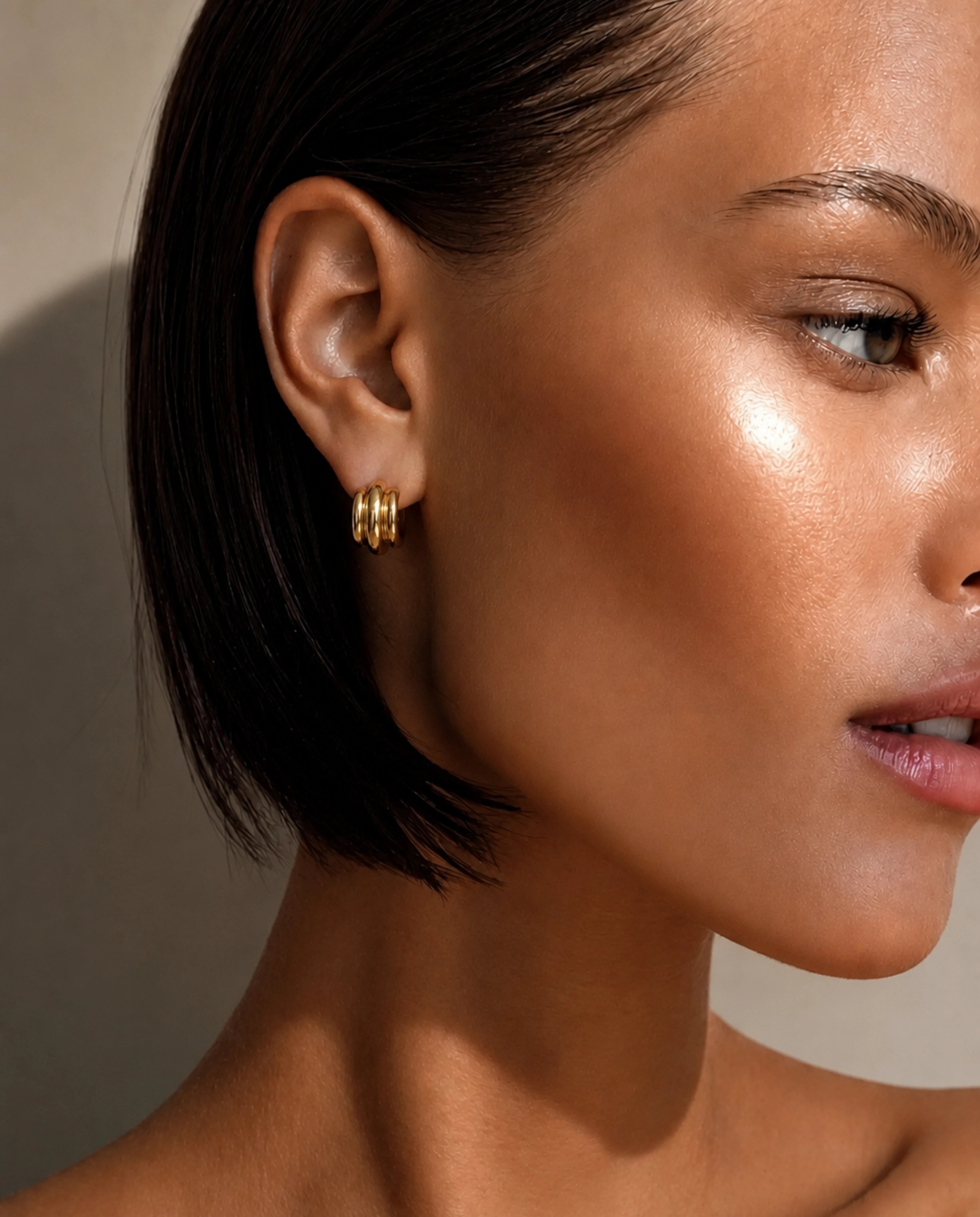 14K Triple Bar Half Hoop Earrings