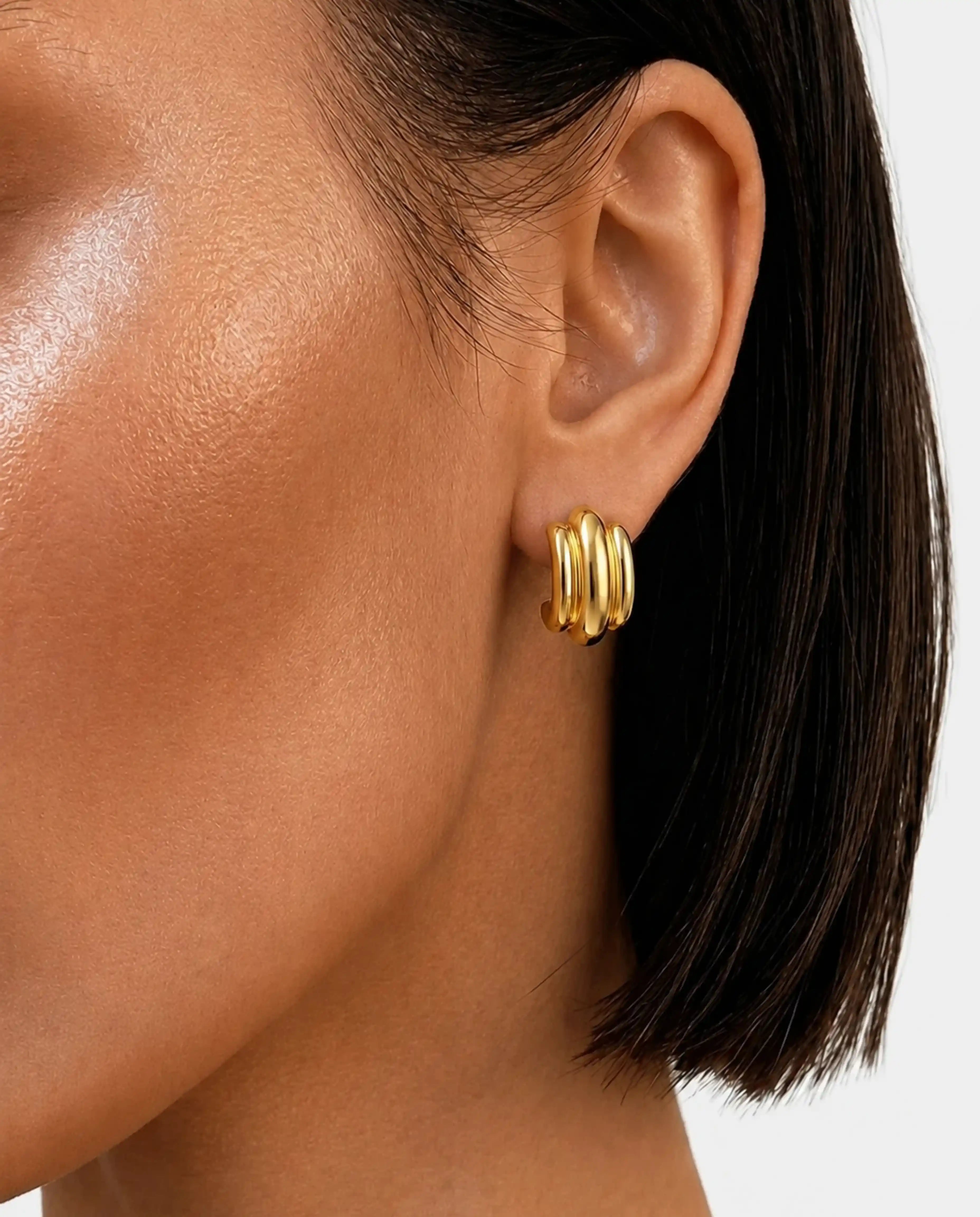 14K Triple Bar Half Hoop Earrings