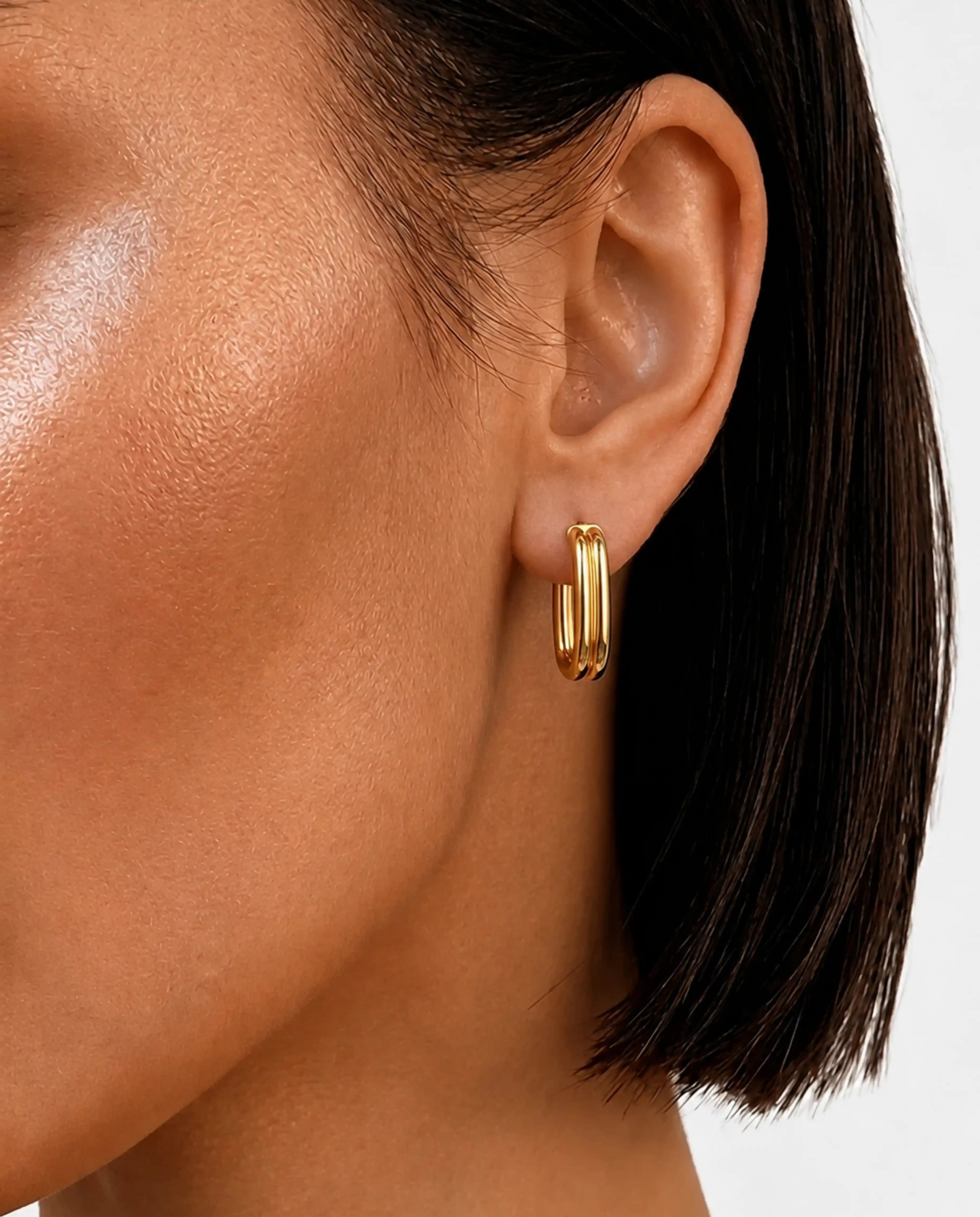 14K Double Row Paperclip Hoop Earrings