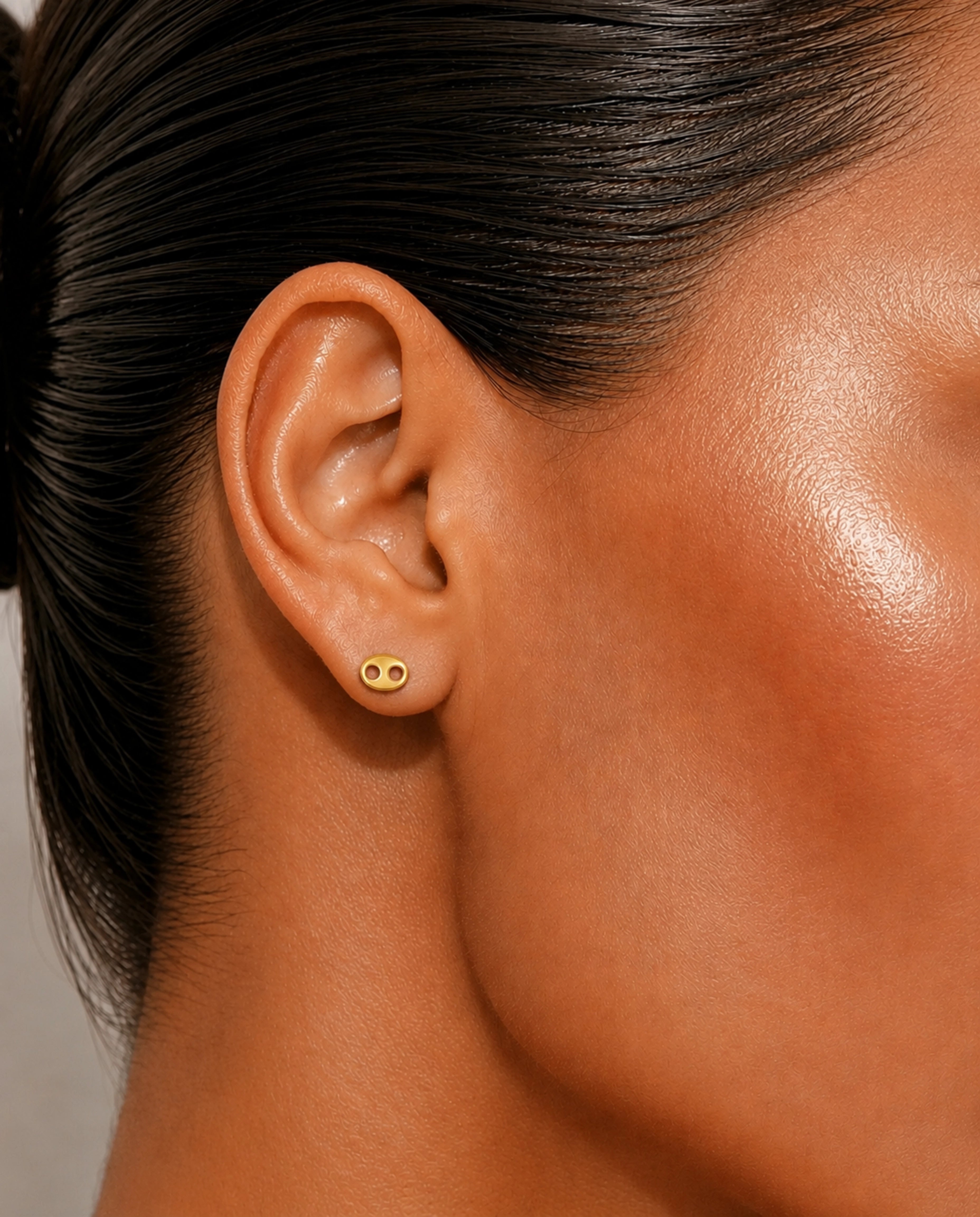 14K Gold Mariner Link Button Earrings