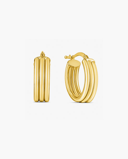 14K Gold 17mm Triple Row Oval Hoops