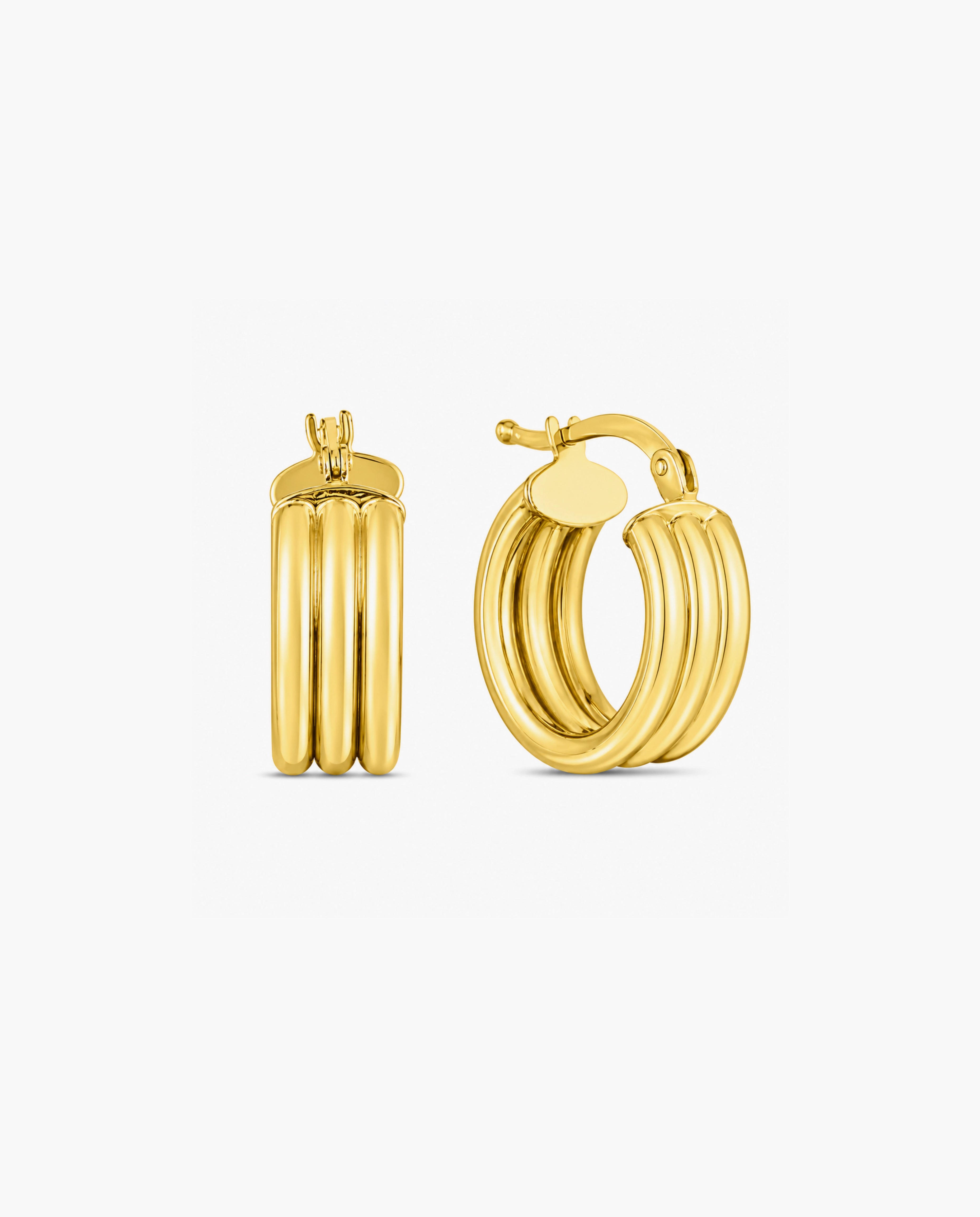14K 10mm Small Triple Row Round Hoops
