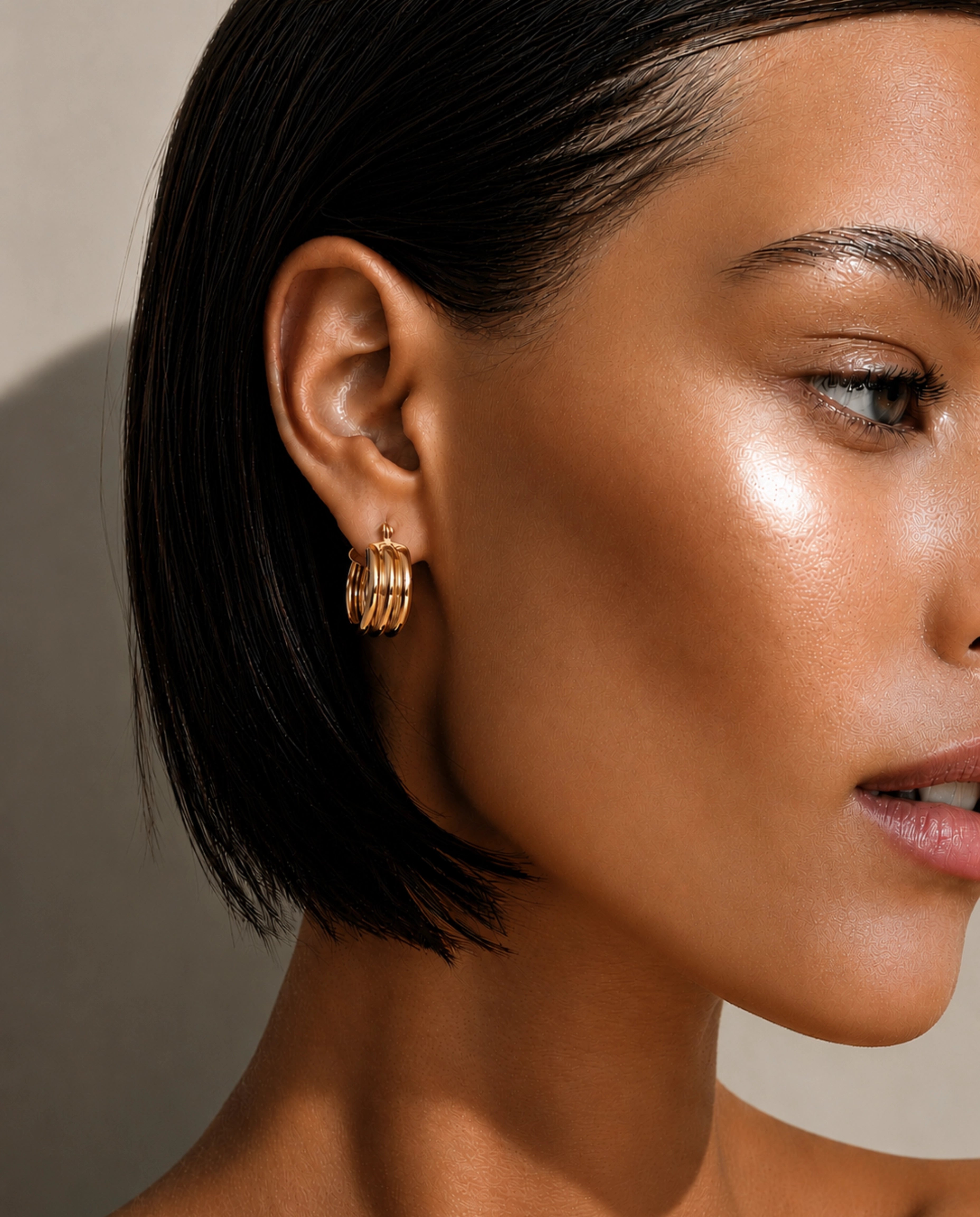 14K 10mm Small Triple Row Round Hoops