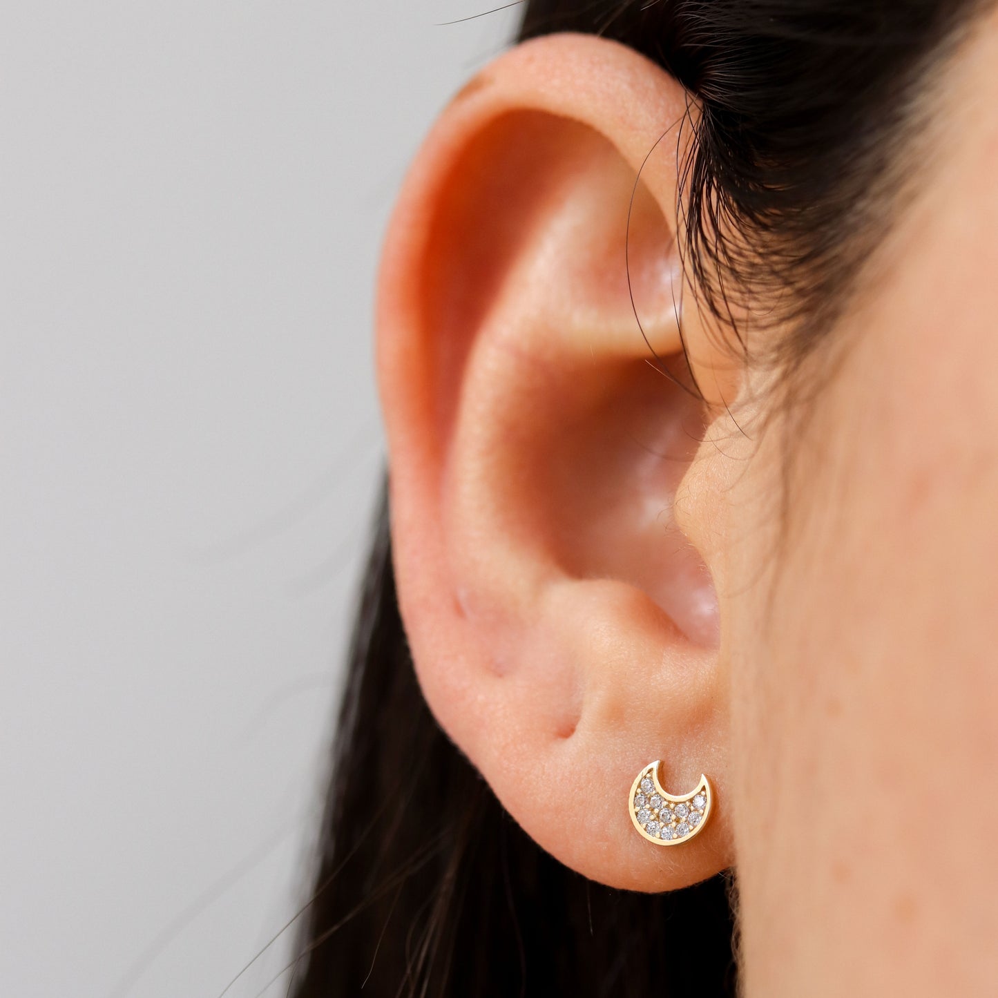 Moon CZ Stud Earrings