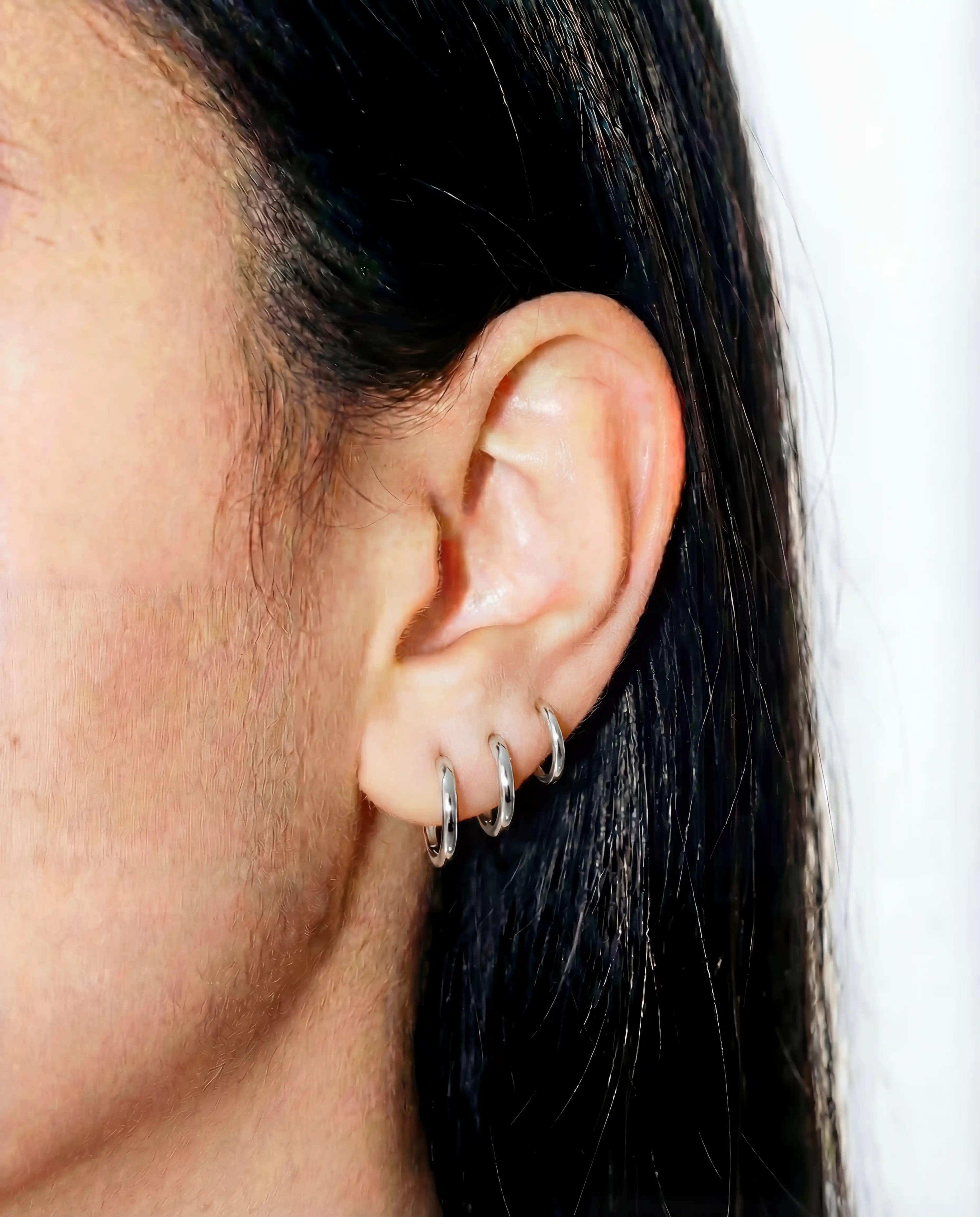 White Gold Tiny Huggie Hoop Earrings