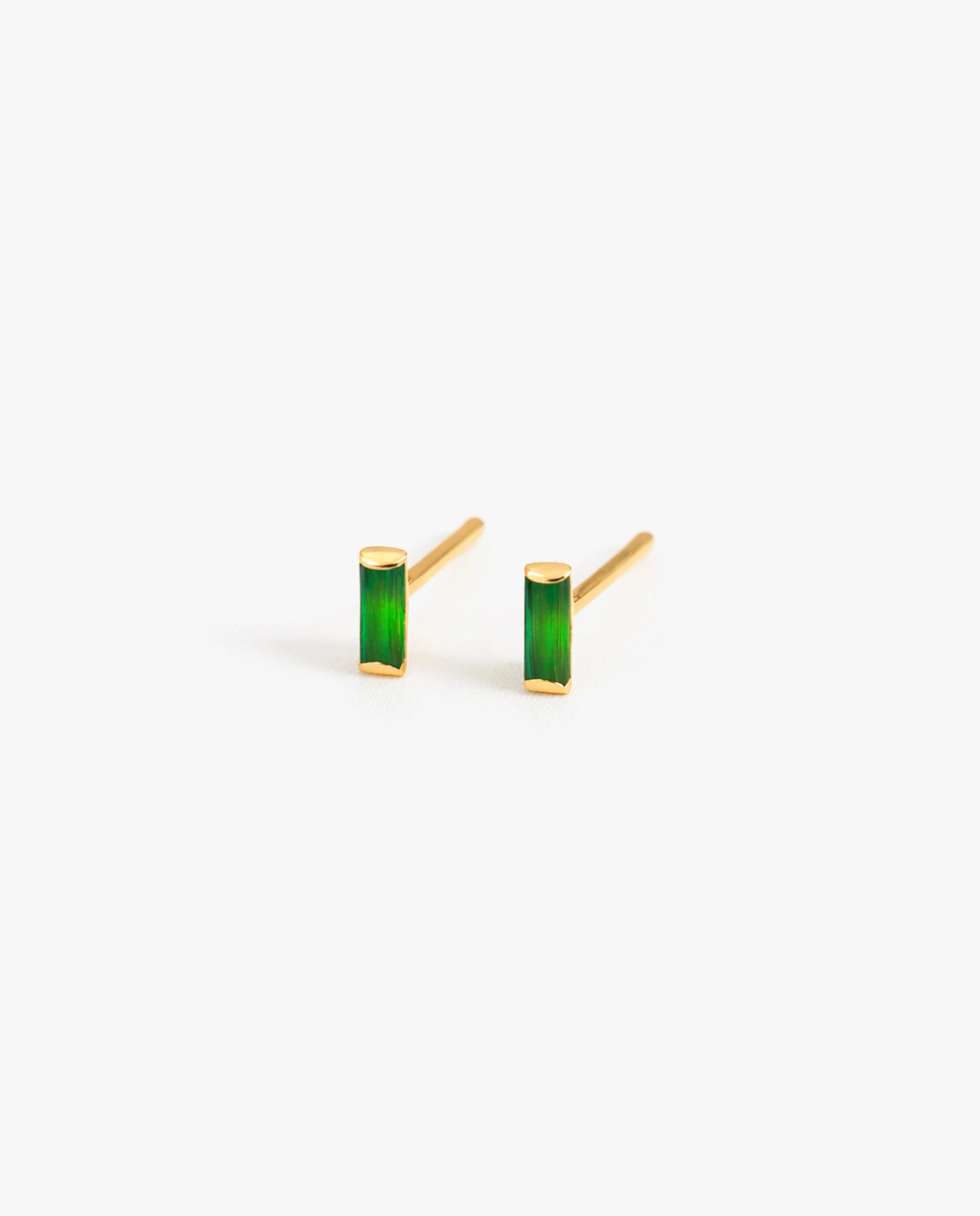 Green Baguette Stud Earrings