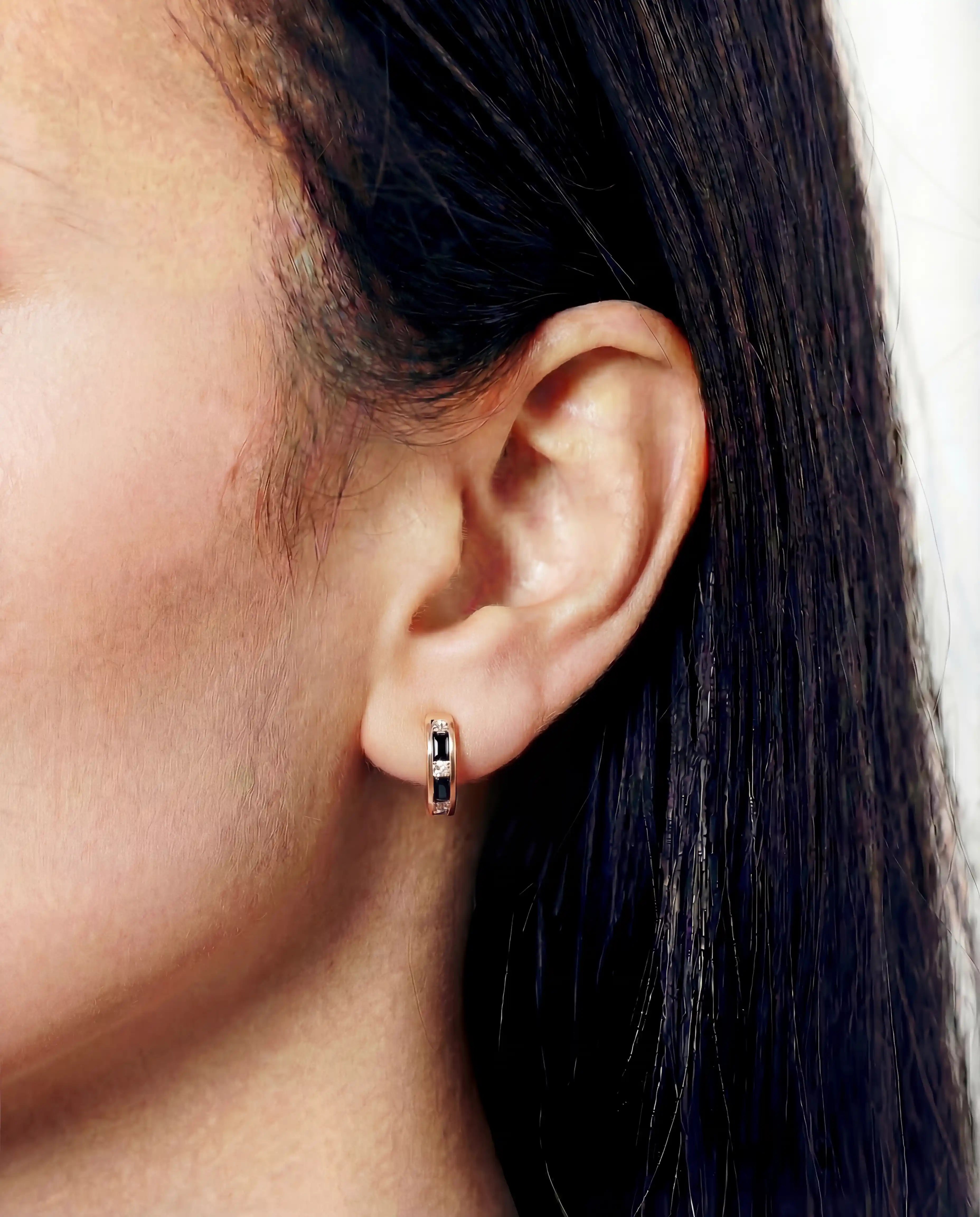 Black and White Huggie Earrings