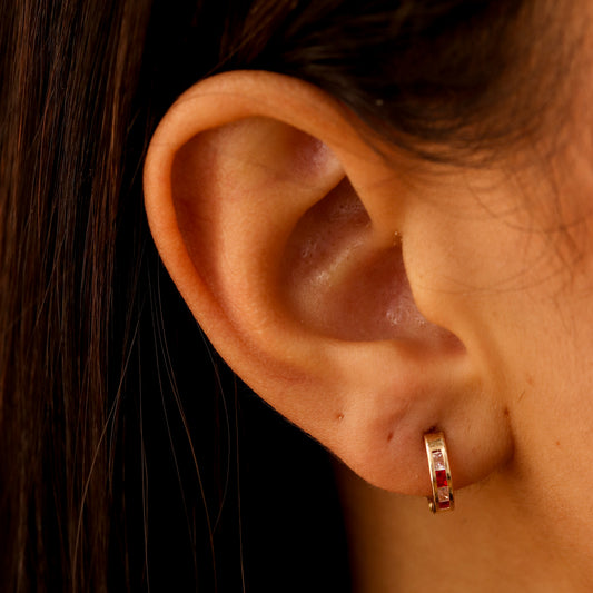 Red and White Huggie Earrings