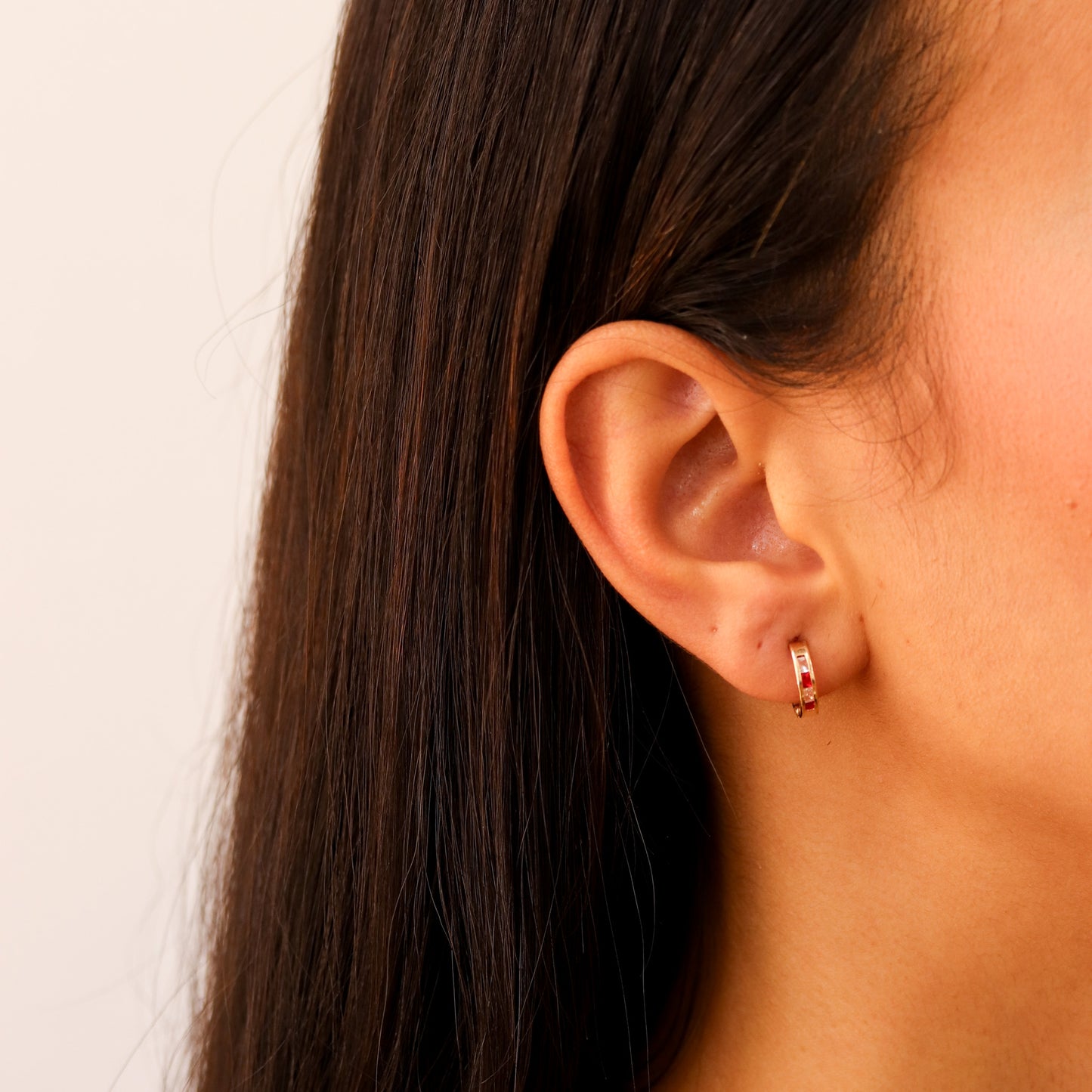 Red and White Huggie Earrings