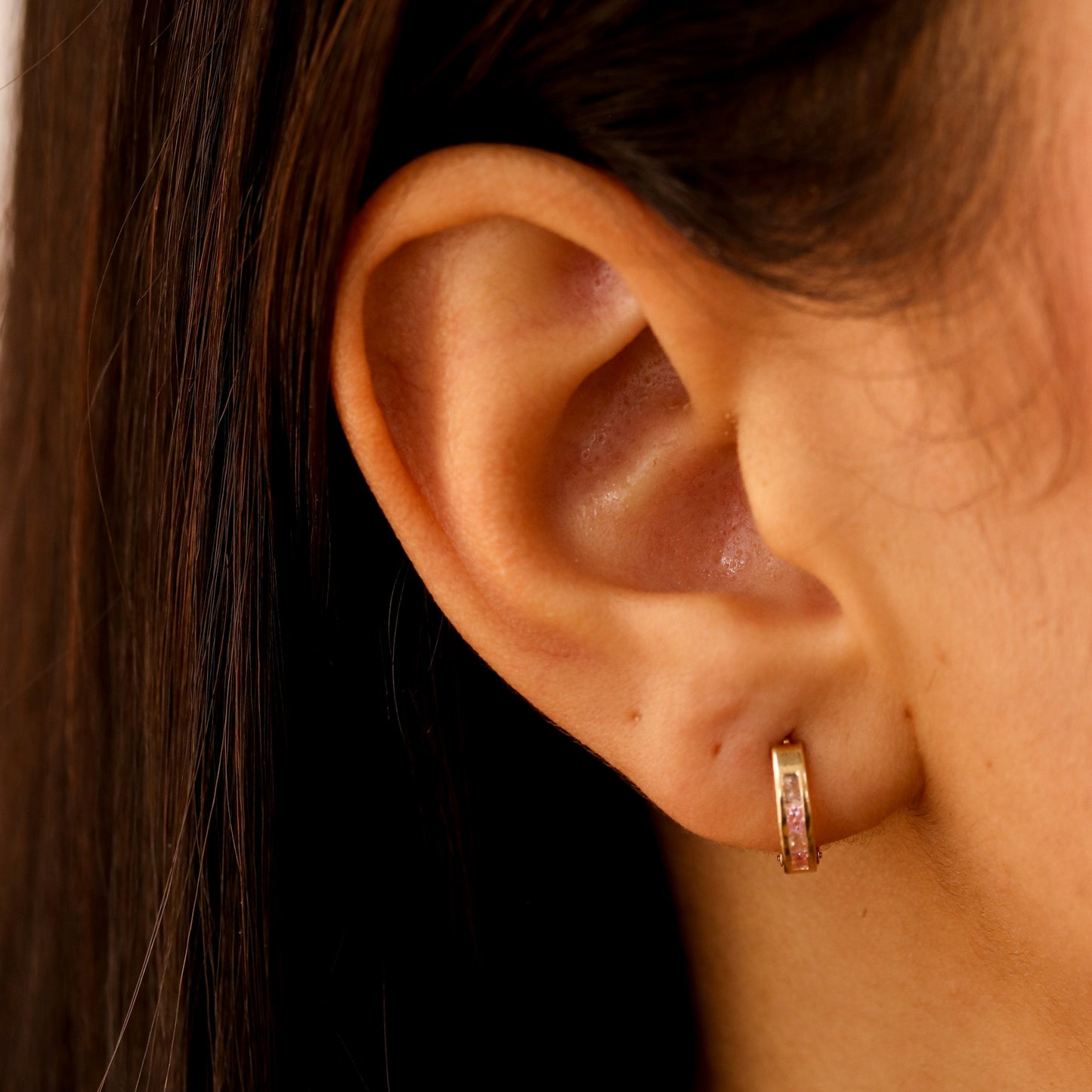 Pink and White Huggie Earrings