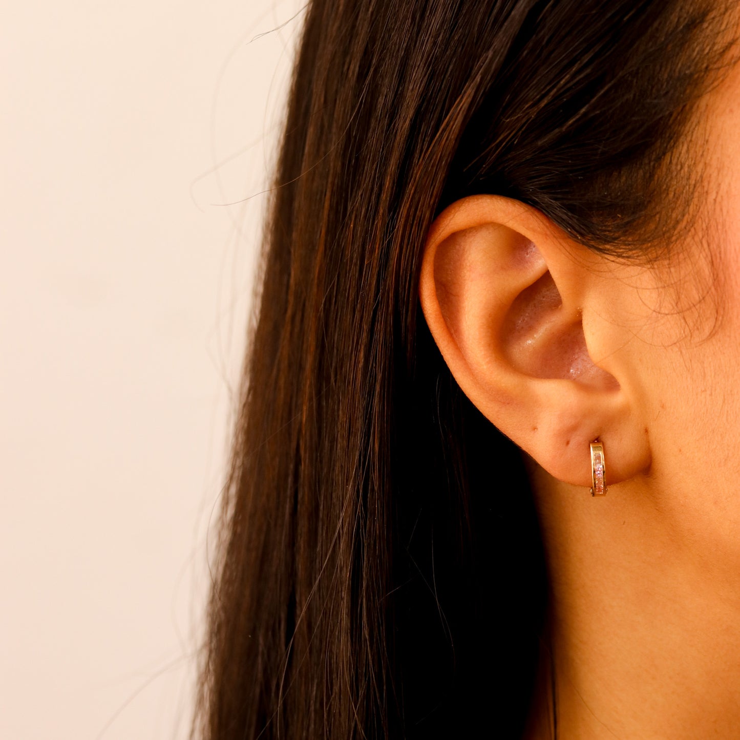 Pink and White Huggie Earrings