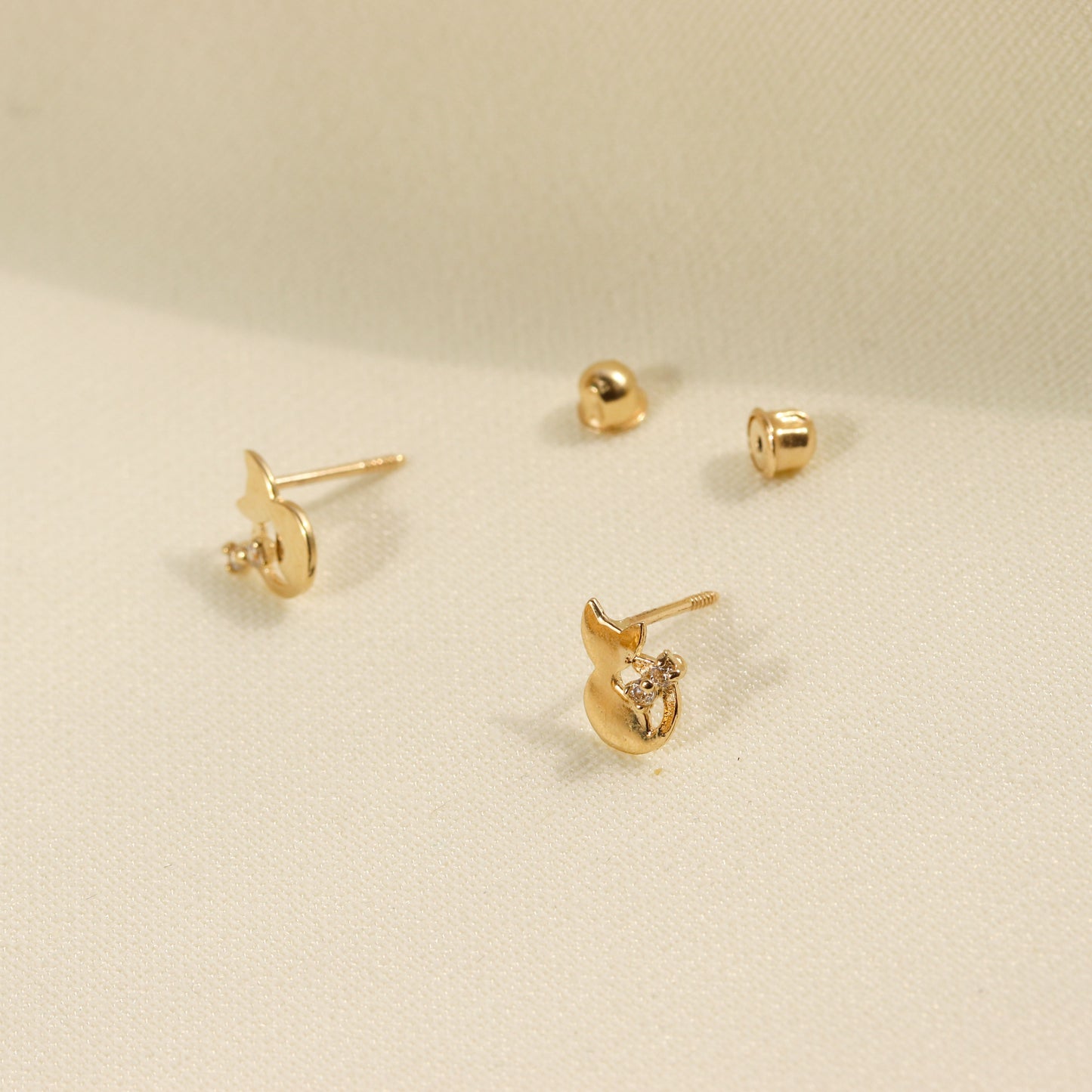 Gold Cat Stud Earrings