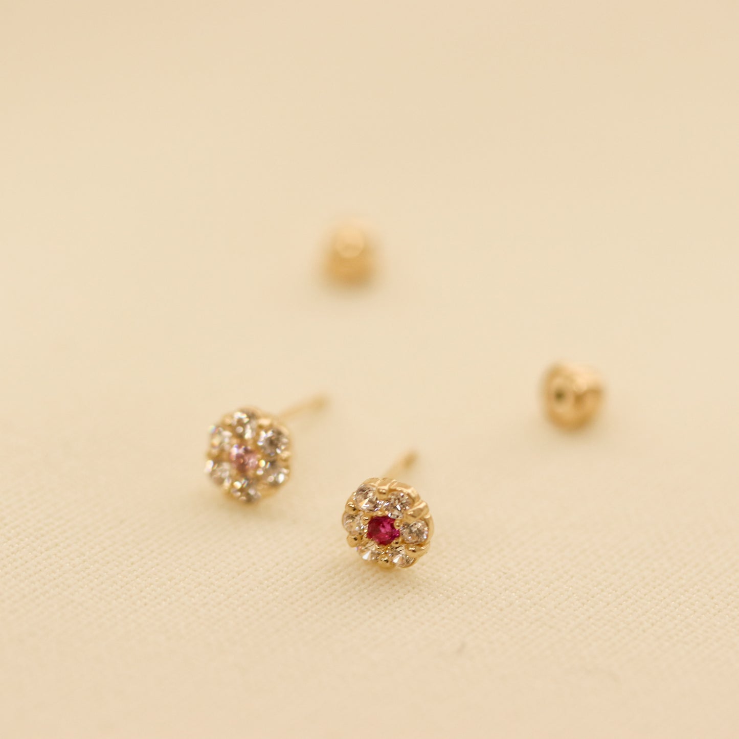 Pink Flower CZ Stud Earrings