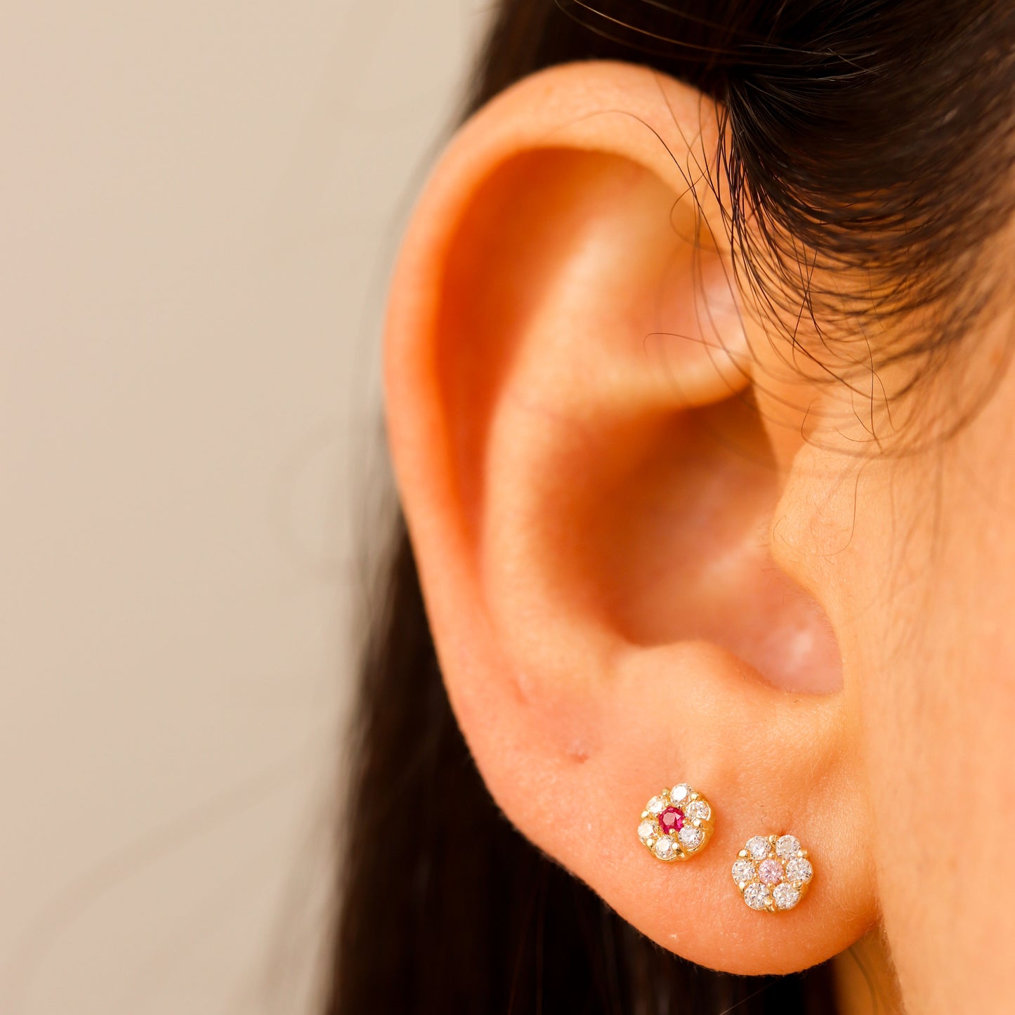 Pink Flower CZ Stud Earrings