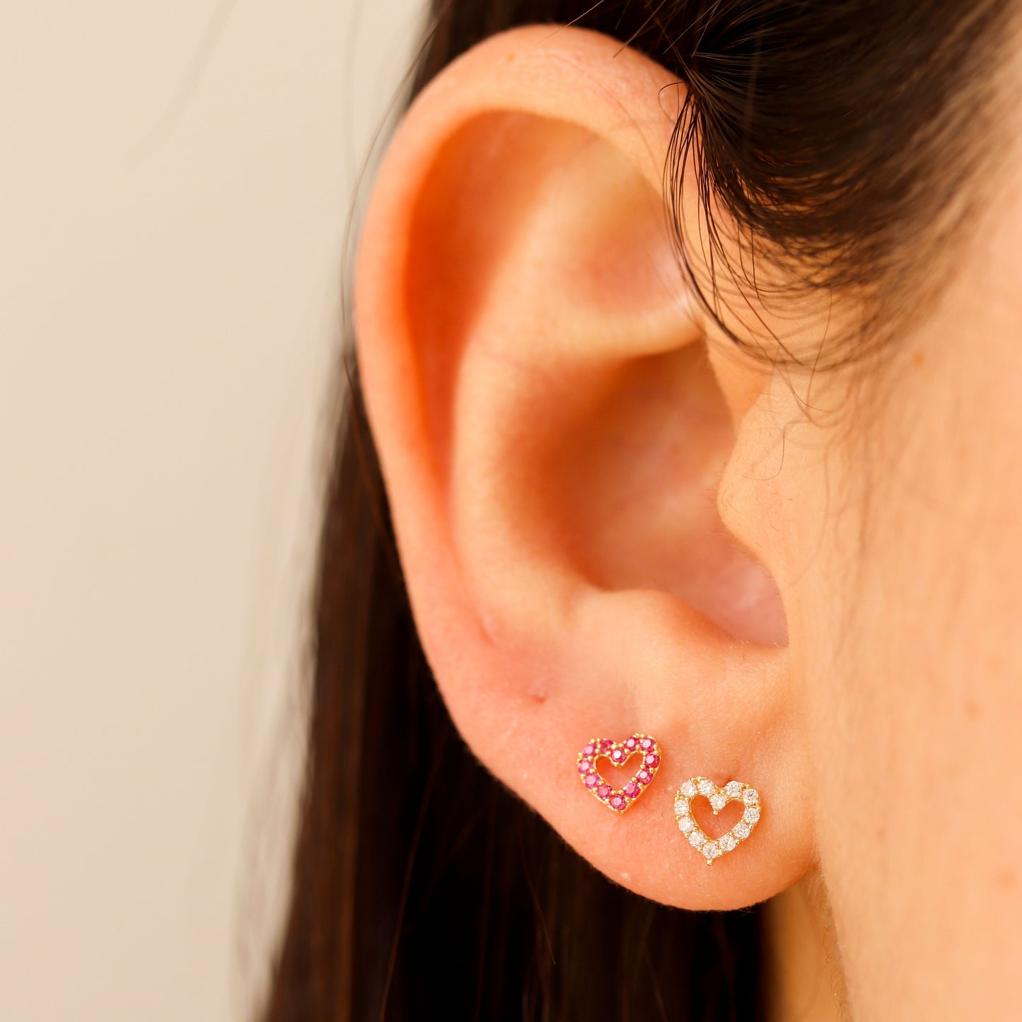 Heart CZ Outline Stud Earrings