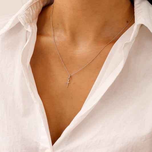 White Gold Small Cross Necklace